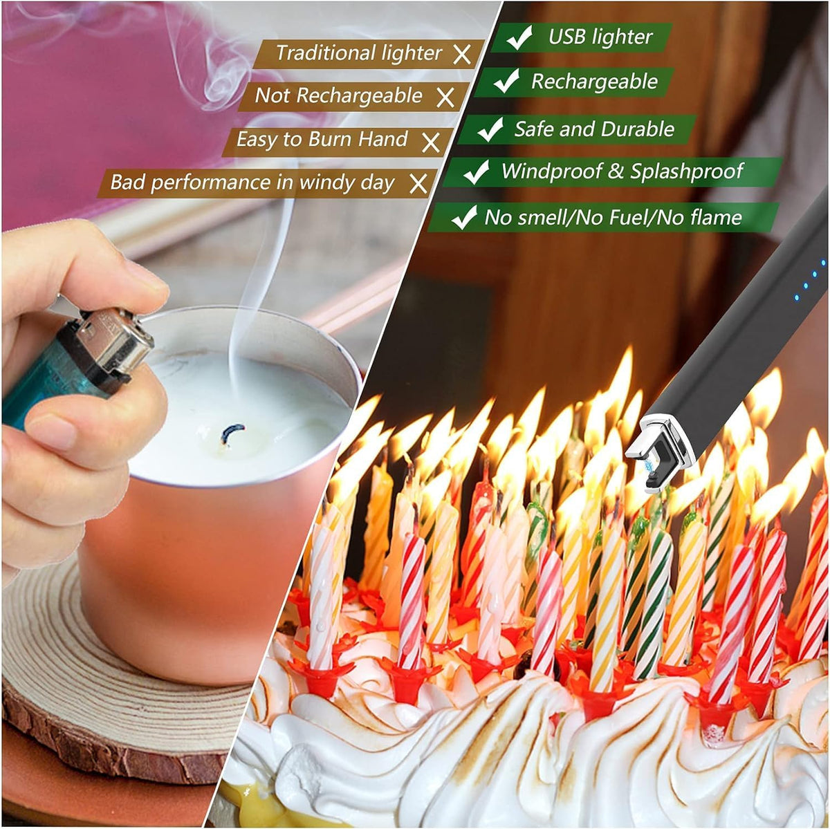 MEIRUBY 2 Pack Electric Candle Lighter, Christmas Stocking Stuffers Gifts for Women Mom Men Wife Sister, USB Arc Rechargeable Windproof Long Lighter for Candle BBQ Housewarming Birthday Gifts Idals