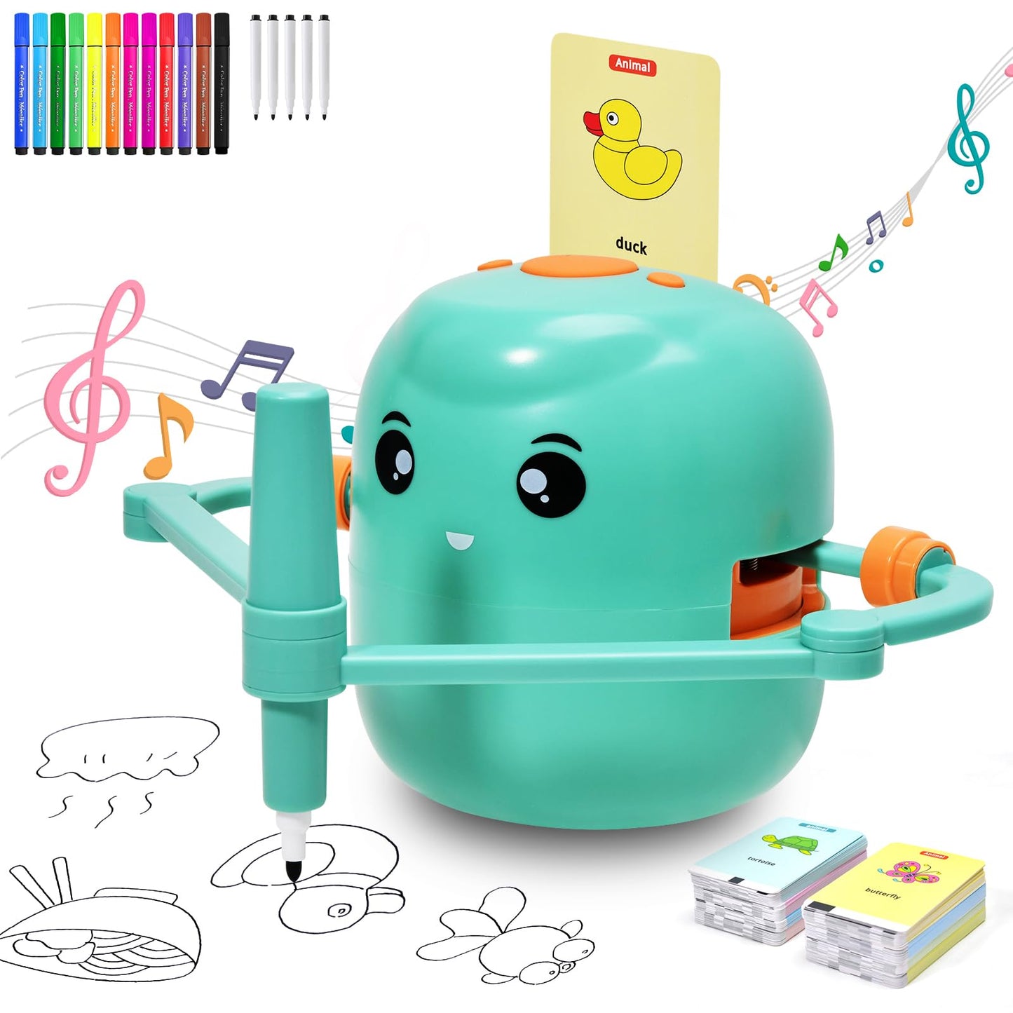 Drawing Robot for Kids, Voice Interactive Educational Drawing Machine with 150 Drawing Cards, Montessori Learning Toys for Kids Ages 3-8, for Boys & Girls (Green)