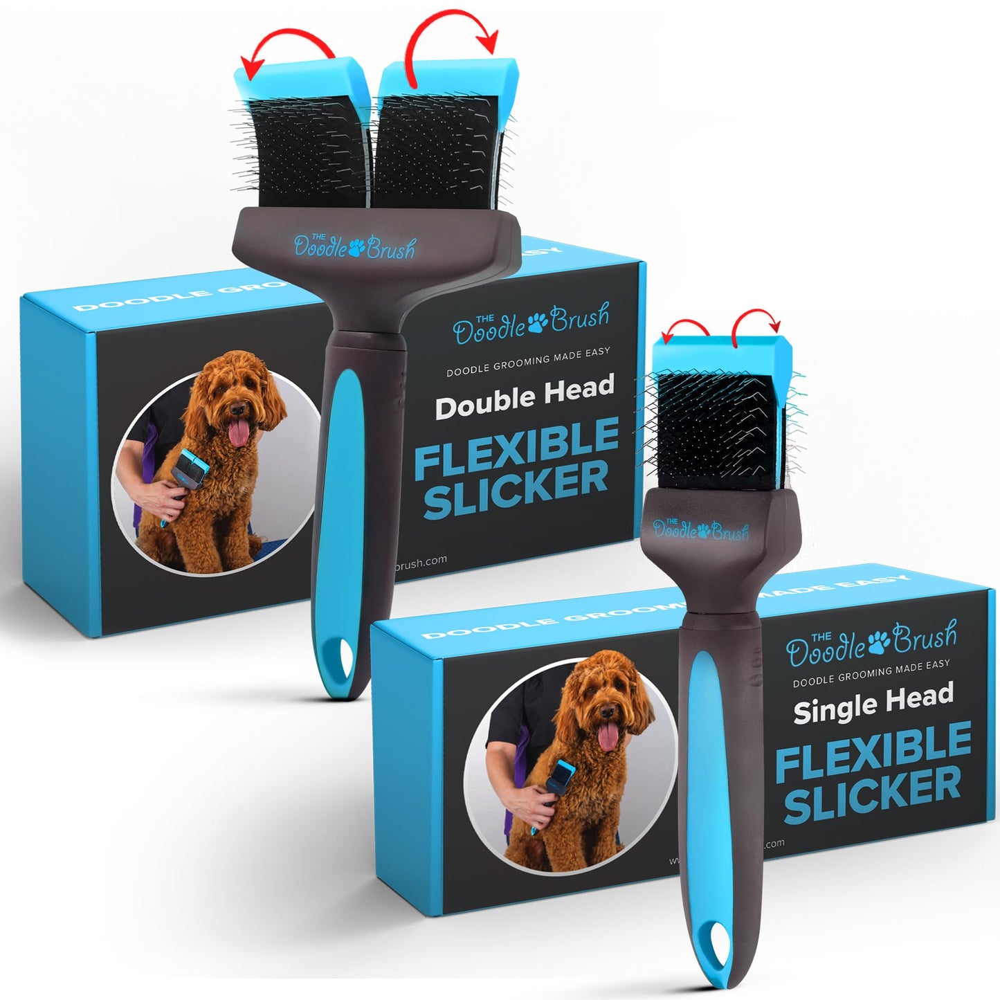 The Doodle Brush - Slicker Dog Brush Bundle for Cockapoo, Goldendoodle & Poodle - Single & Double Head Grooming Brush for Long-Haired Dogs - Detangler & Grooming Tool