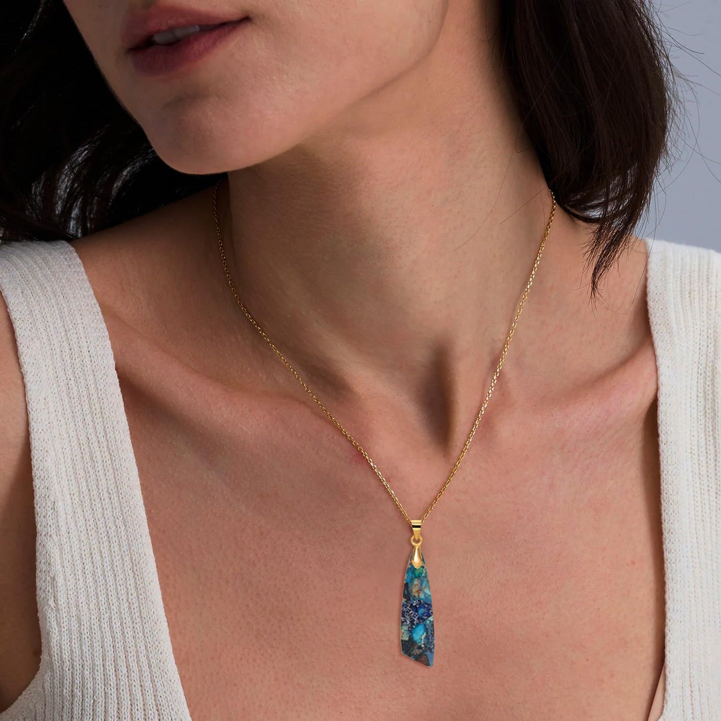 Wovanoo Nature Stone Necklaces for Women Boho Gemstone Pendant Necklace 18K Gold Chain Necklaces Blue Gold