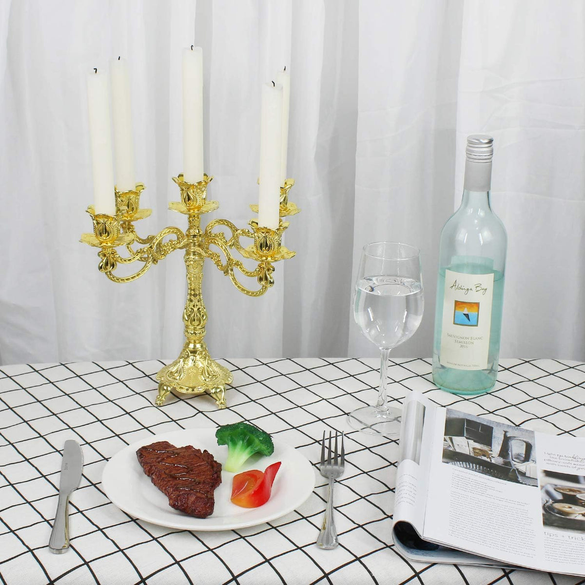 Metal Candelabra 5-Candle 10.1 Inch Tall Candle Holder Stick for Home Wedding Event and Party Festival,Gold