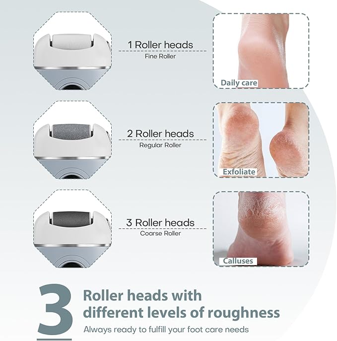 Automatic Callus Remover for Feet, Rechargeable Pedicure Tools for Feet, Electric Foot Callus Remover with 3 Roller Heads 2 Speed, Waterproof Foot File Perfect for Dead Hard Cracked Dry Skin