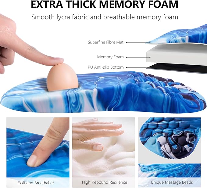 Mouse Pad Wrist Support, Laokiiy 2 in1 Keyboard Wrist Rest+ Ergonomic Mouse Pad, Non-Slip Wrist Rest for Computer Keyboard, Made Easy Typing & Relieve Wrist Pain Ocean Blue