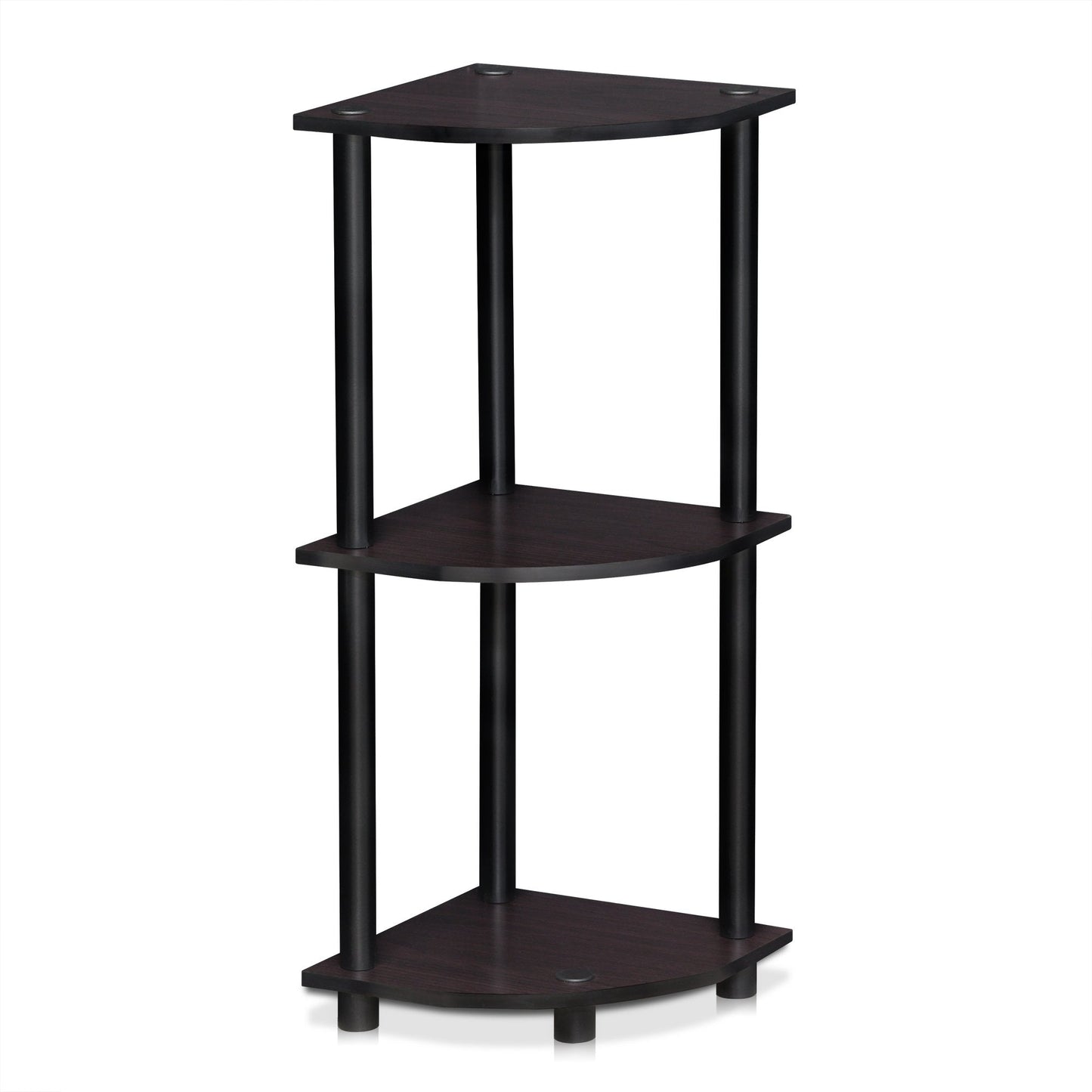 Furinno TURN-N-TUBE Corner Shelf, 3-Tier Corner Bookshelf, Display Storage Shelves with Open Shelves, for Organization and Storage, Living Room, Home Office, Garage, Dark Walnut