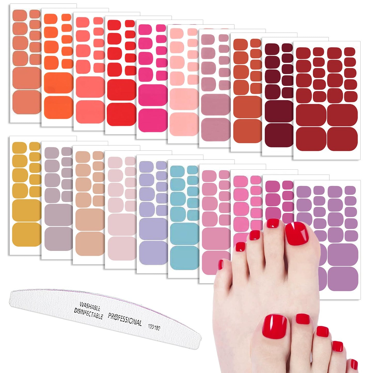 WOKOTO 20 Sheets Toe Nail Stickers Solid Color Full Nail Wraps for Women Nails, Pink - Red Nail Polish Strips for Toes Nails Art Stickers Decals Self Adhesive Nail Polish Wraps Toenail Strips