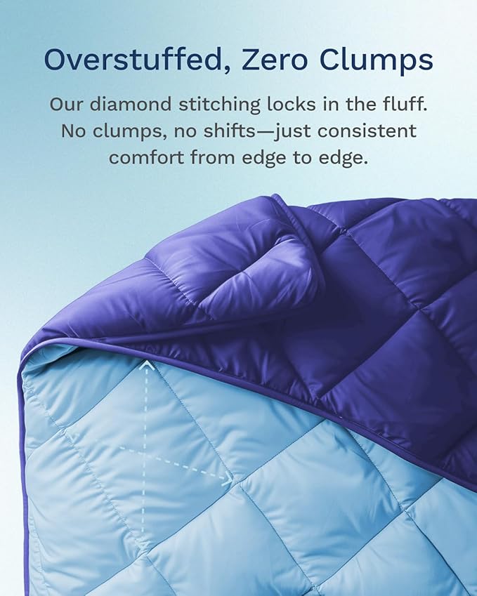 ViscoSoft Queen/Short Queen Microfiber All Seasons Down Alternative Quilted Comforter - Cooling Breathable Premium Soft Reversible Microfiber Duvet Blanket, Light Blue/Dark Blue