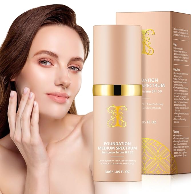 Color Changing Foundation Liquid 4 in 1, Foundation for Older Women, Hydrating Longwearing & Waterproof Concealer, SPF 50+ Foundation Makeup Base Nude Face, Medium Spectrum for all Skin