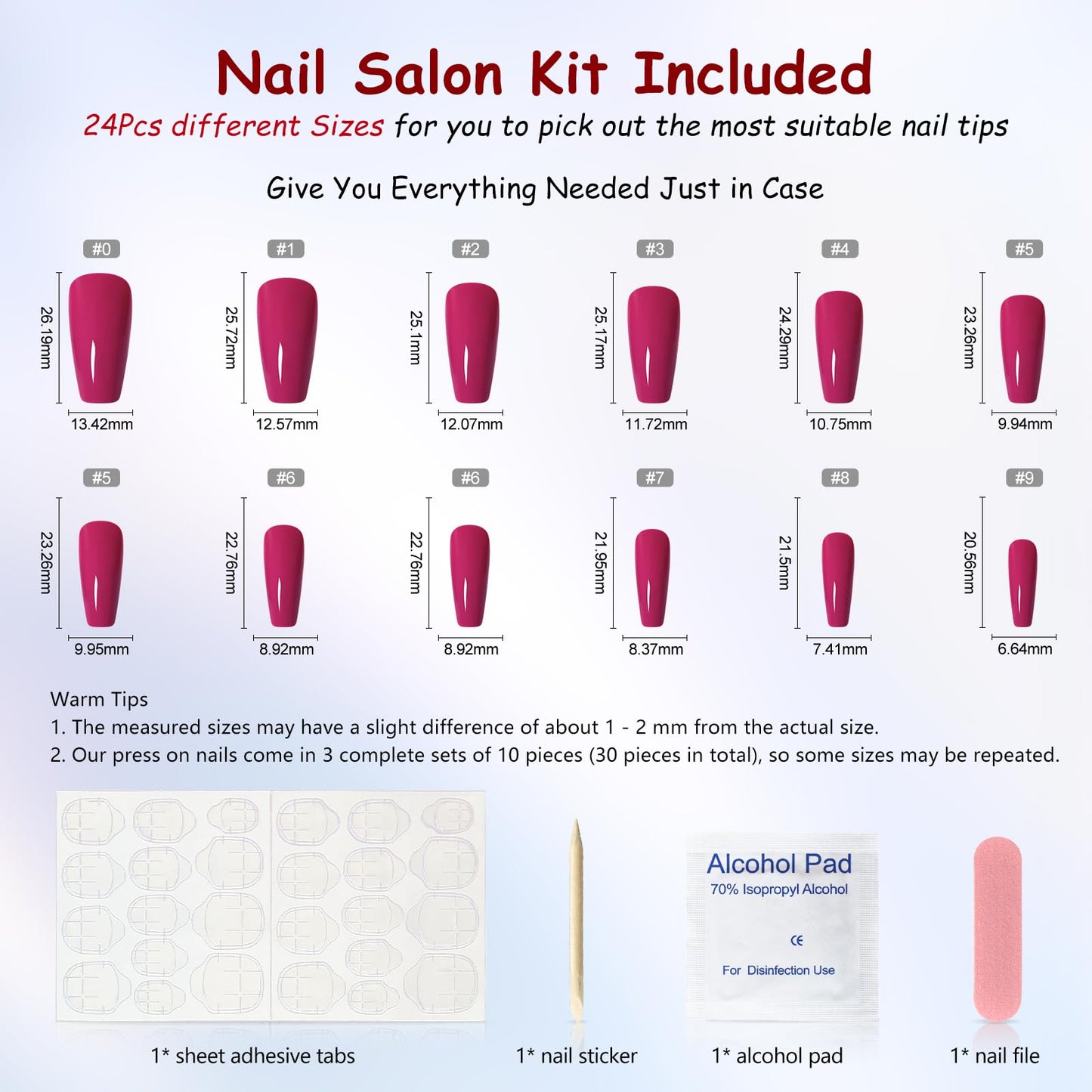 Coolnail Glossy 24pcs Dark Rose Pink Coffin False Nail Tips Acrylic Salon Full Cover Artificial Press On UV Fake Nails With Glue Sticker