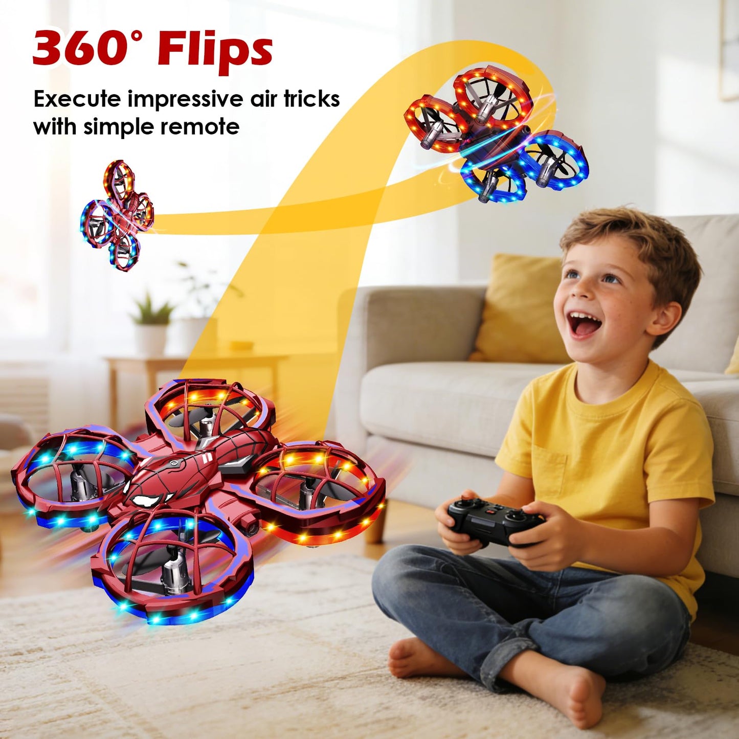 Spider Mini Drone for Kids, RC drone with LED Lights, Indoor & Outdoor Flying Toy for 8-12 Years Old Boys, 3 Speeds Mode, 360° Flips, Auto Hovering, Headless Mode, Easter Birthday Gifts for kids