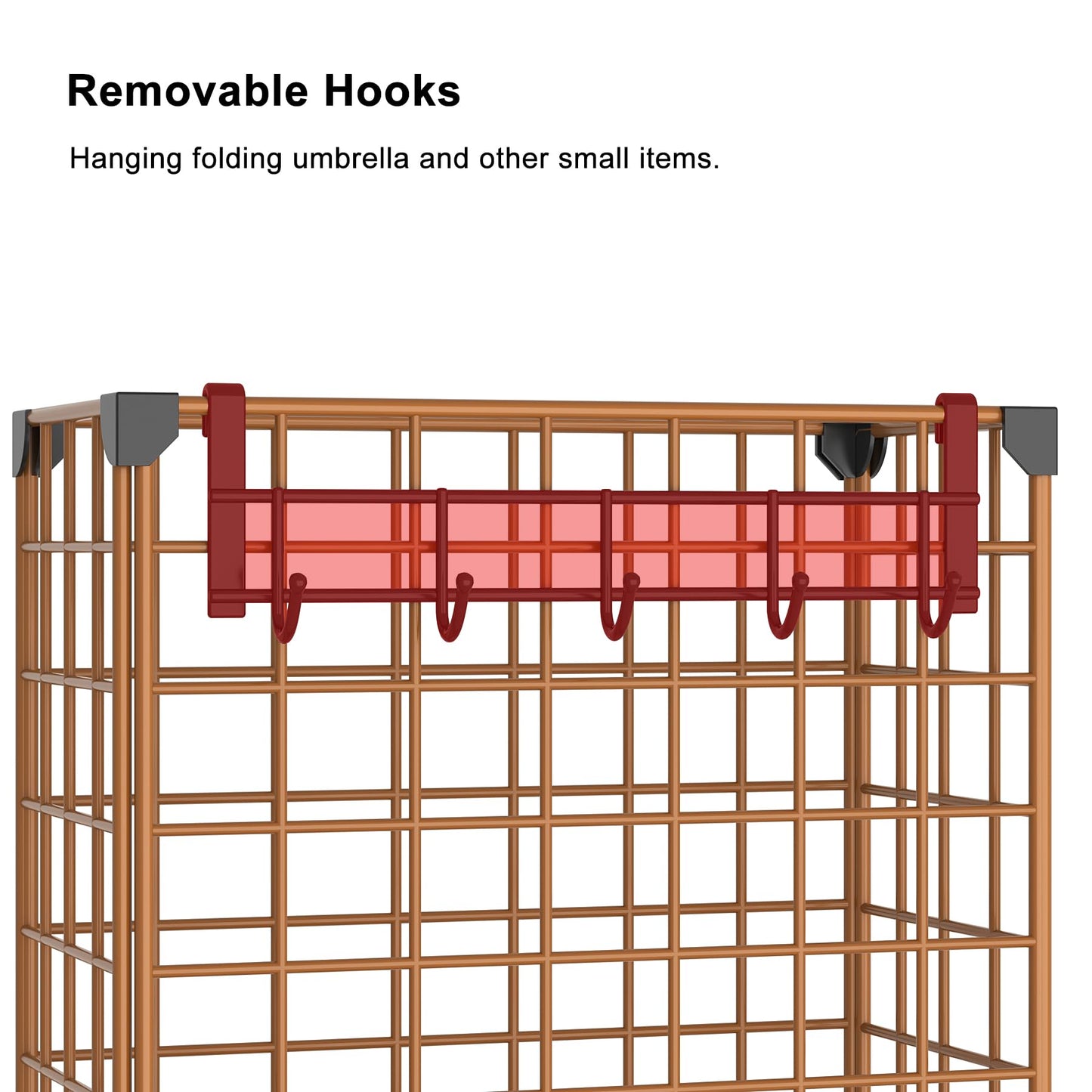 AWTATOS Umbrella Holder Entryway, Umbrella Stand Freestanding, Metal Square Umbrella Rack Organizer with a Removable Drip Tray, Hooks, Brown