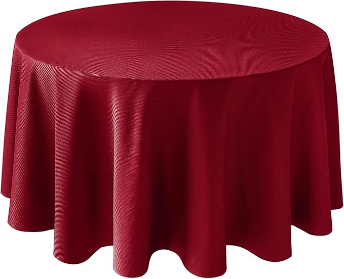 Biscaynebay Textured Fabric Christmas Round Table Cloth 90", Red Water Resistant Spill Proof Folding Table Covers for Dining, Kitchen, Wedding & Parties Machine Washable