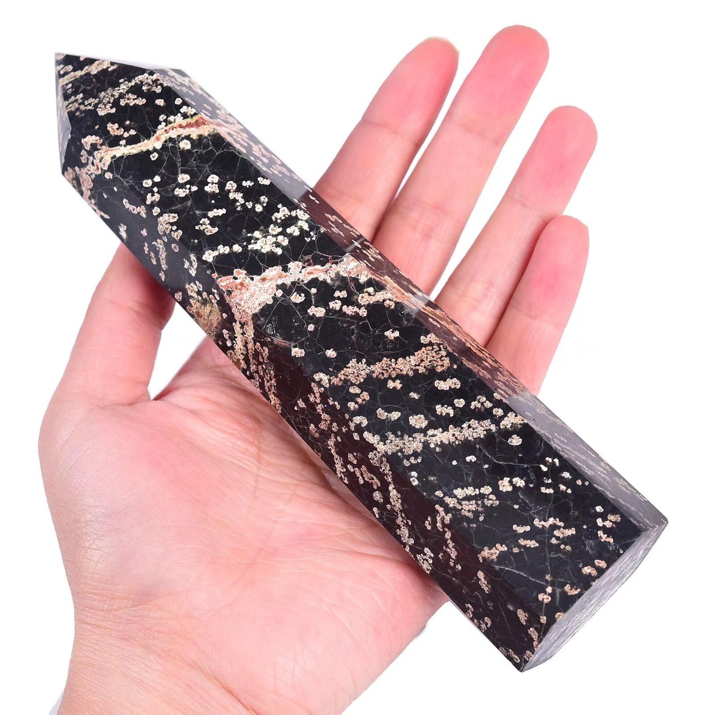 Gold Snowflake Obsidian Stone Tower Obelisk Healing Crystal Wand Large Reiki Meditation Gifts 0.6-1.1 LBS