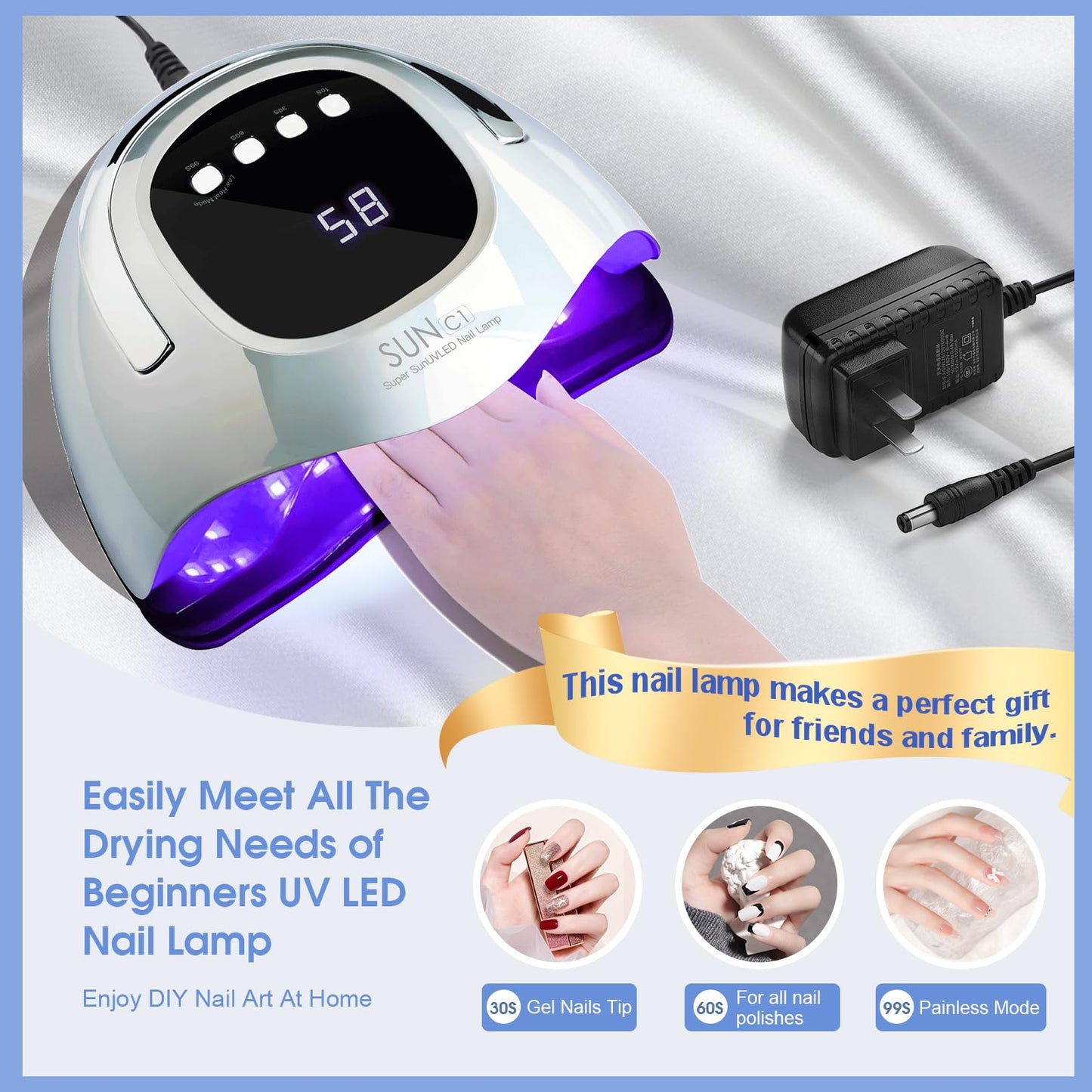 UV Nail Lamp, MIRAGE LAYON 288W UV Light Gel Nail Dryer with 63 Lamp Beads, Auto Sensor and 4 Timers LCD Display, Professional LED UV Lamp for Fingernail and Toenail