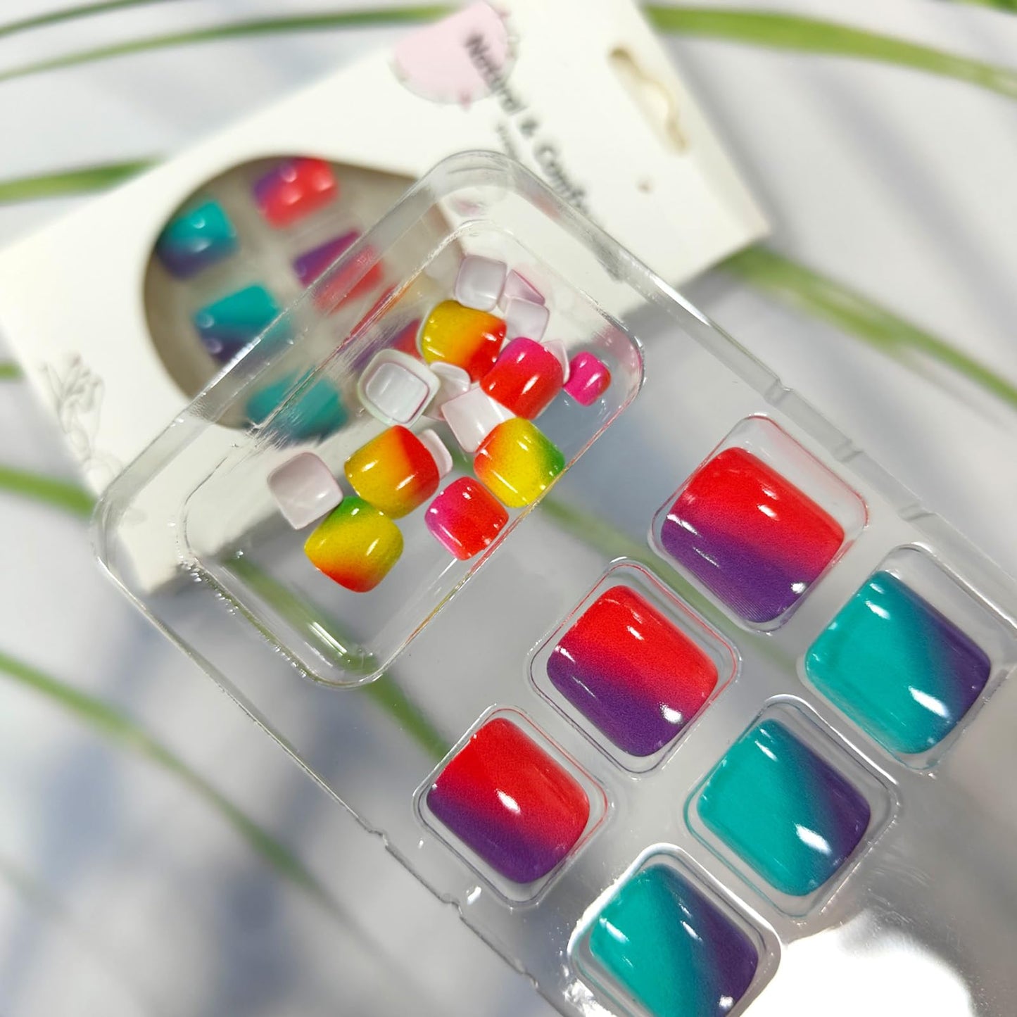 24Pcs Rainbow Colorful Press on Toenails Short Square Fake Toe Nails Colorful Gradient Glossy False Toenails Glue on Toe Nails Summer Reusable Full Cover Acrylic Toenails for Women