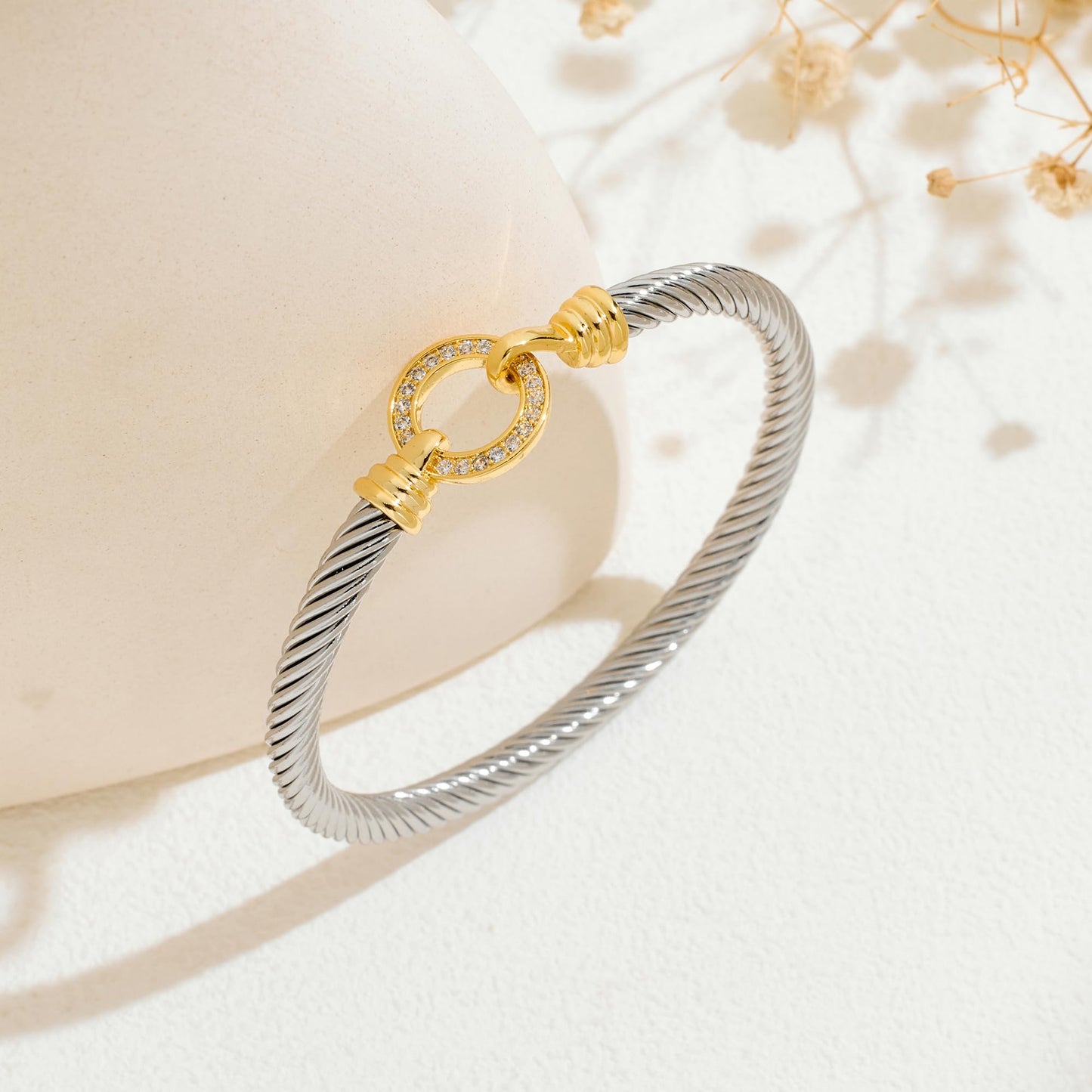 WOWORAMA Two Tone Cuff Bracelet for Women Silver Gold Cable Wire Bangle Bracelet Unisex Mixed Metal Bracelets Twisted Wire Cuffs Jewelry
