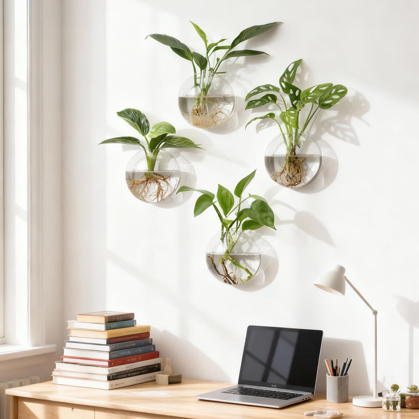onepeng 4Pcs Wall Hanging Planter Propagation Stations Glass Terrariums Vase for Hydroponics Plants, Bathroom, Home Office Living Room Decor Gift