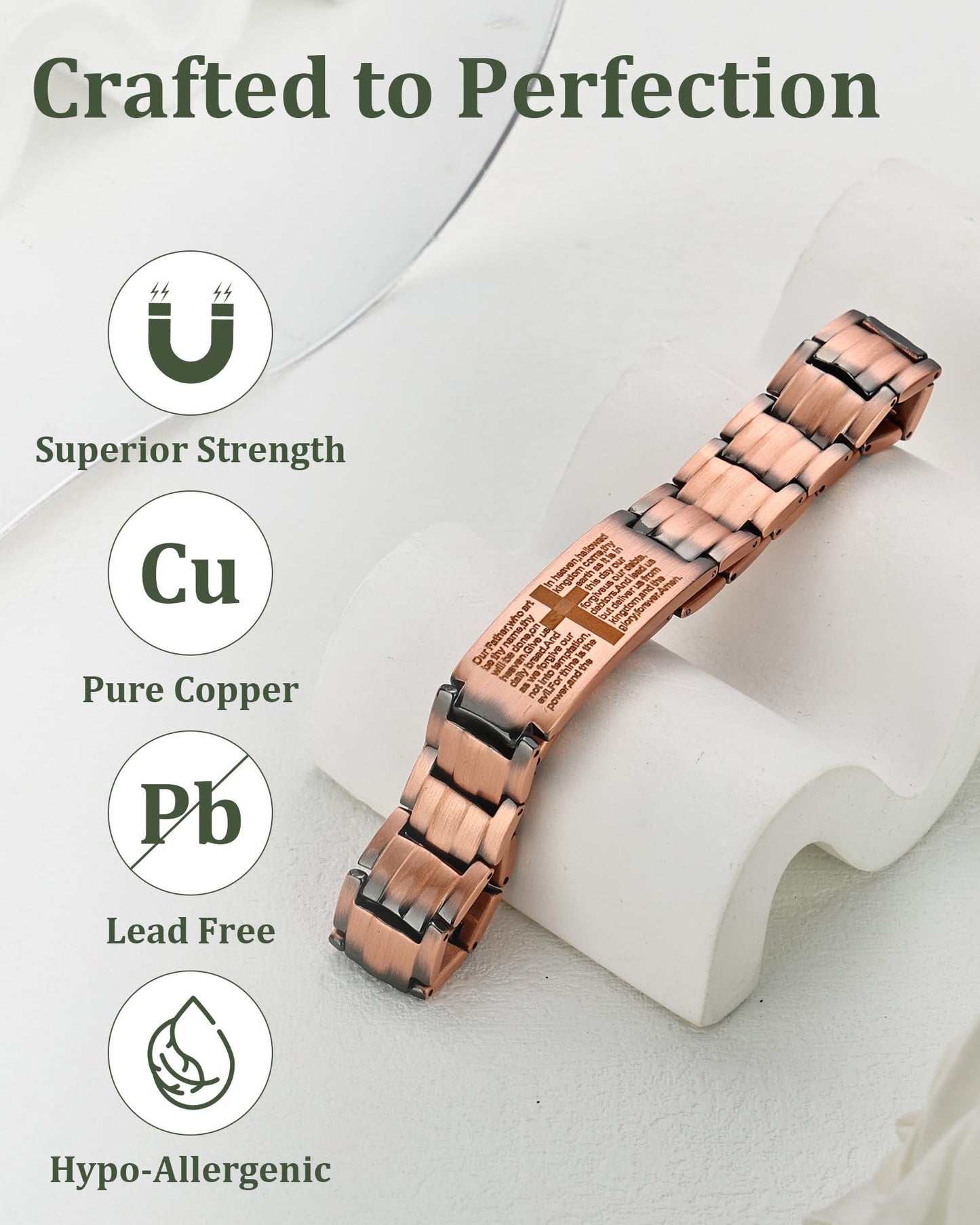 Fashtour Copper Cross Bracelet for Men - Ultra Strength Magnetic Mens Cross Jewelry Set - Adjustable Magnetic Bracelet with Sizing Tool Jewelry Box(Copper)