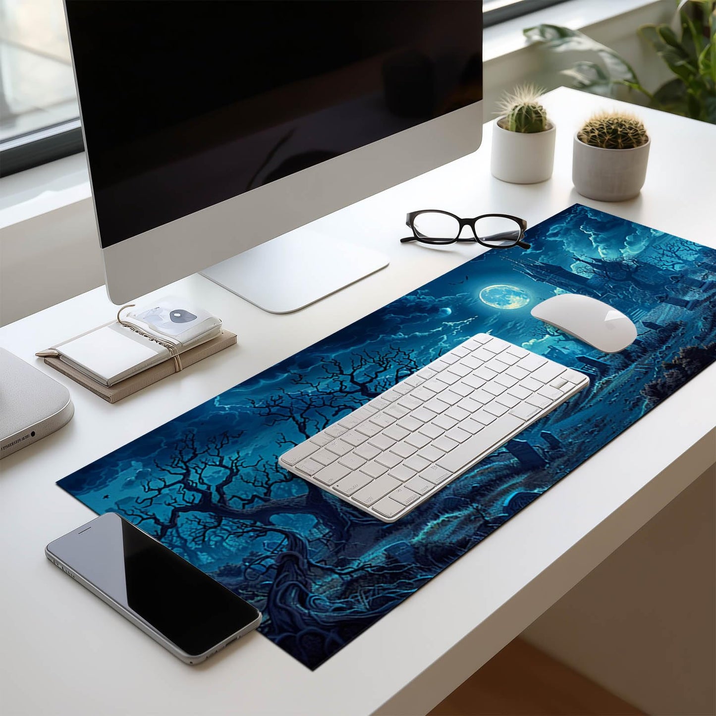 HOMETITUTE Large Mouse Pad 31.5x11.8 Inch Gaming Mousepad Moonlit Graveyard Night Art Non-Slip Keyboard Desktop Protector Mat XL Mouse Pad for Home Office Laptop Wireless Mice Accessories