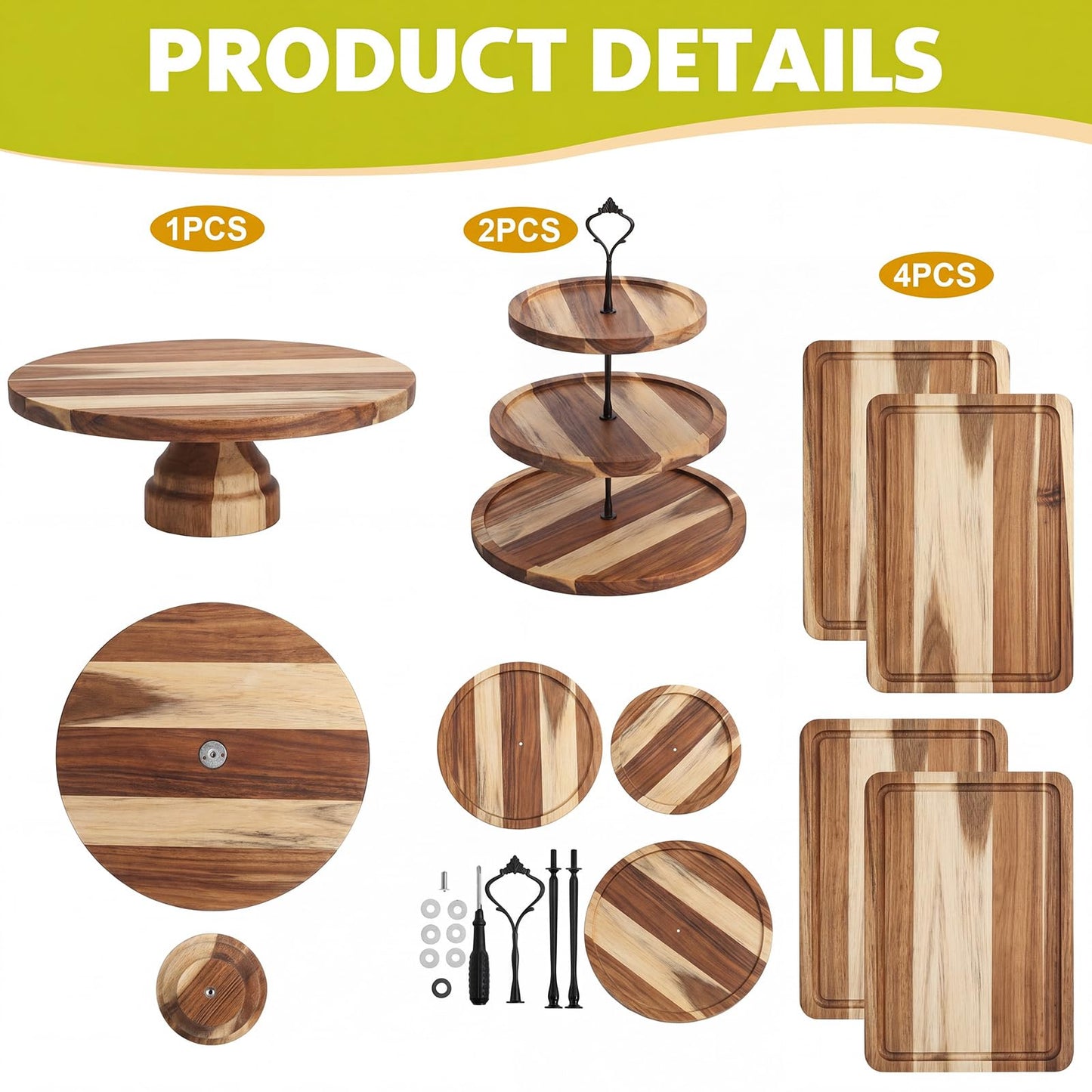 RattanView 7 Pcs Wood Dessert Table Display Set Wooden 3 Tie Cupcake Stands Rustic Round Cake Stand Wood Dessert Serving Trays for Wedding Baby Shower Birthday Tea Party(Brown)