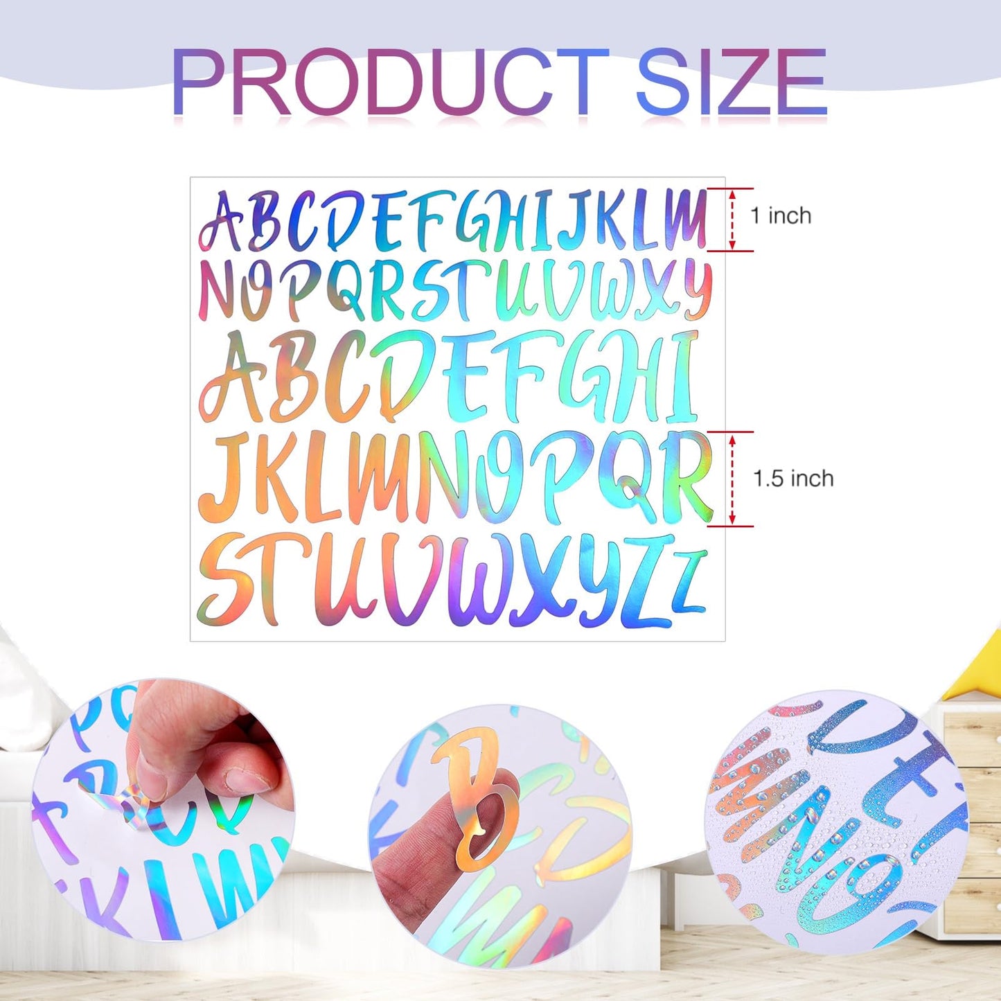 TaoBary 416 Pcs Laser Letter Stickers, 8 Sheets Cursive Alphabet Stickers, 1" & 1.5", 2 Size Waterproof Vinyl Self-Adhesive Letter, Decor for Graduation Cap Scrapbook DIY Craft Mailbox Water Bottle