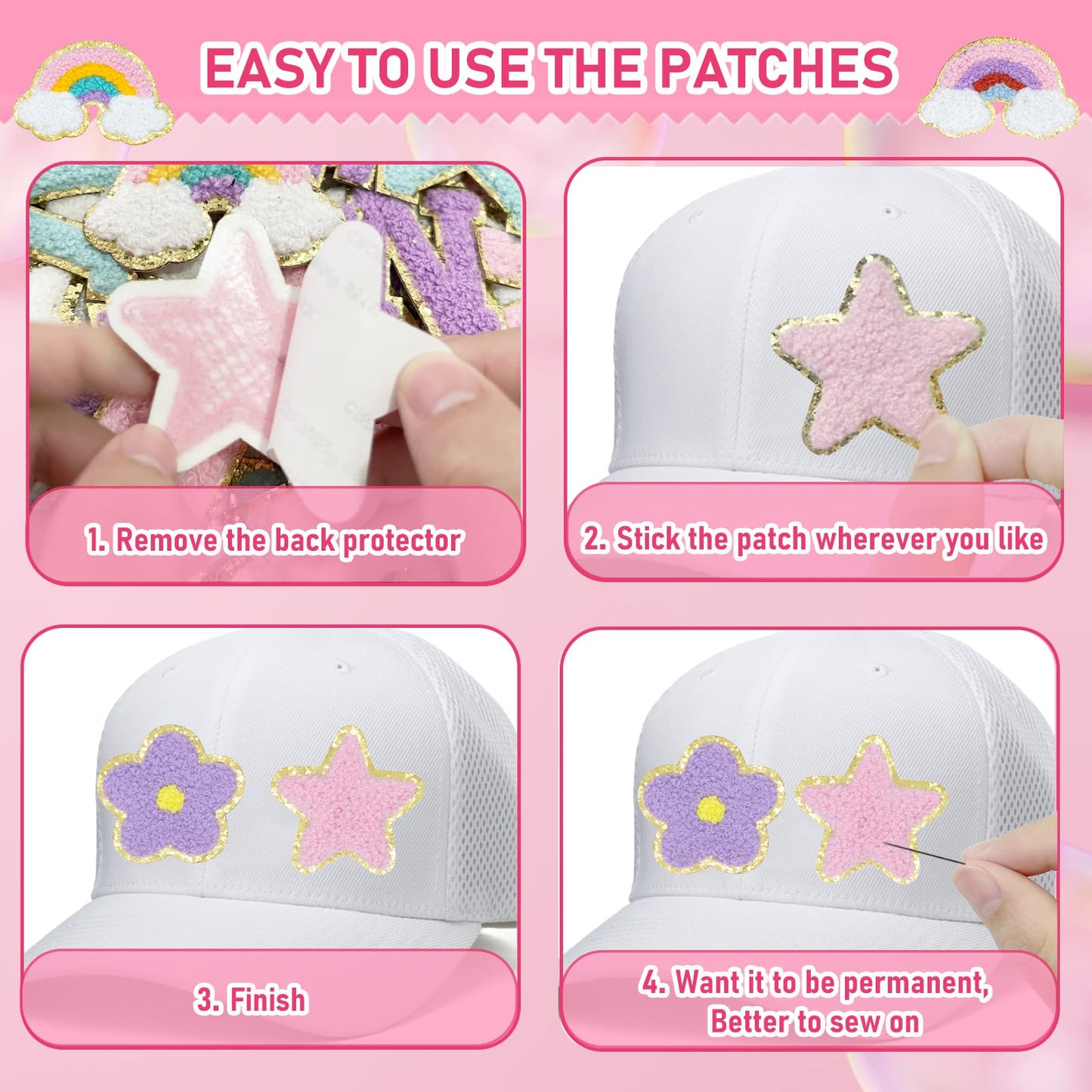 86 Pcs Chenille Letter Patches Self Adhesive Iron On Patches for Clothes,Include 52 A-Z Varsity Alphabet,34 Cute Pattern Chenille Patches for DIY Clothing,Bags,Hats,Embroidered Repair