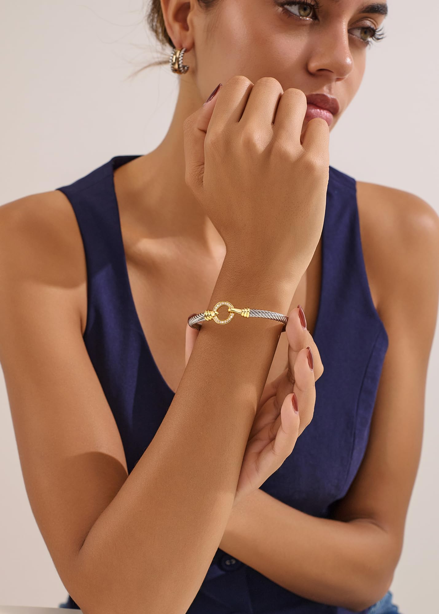 WOWORAMA Two Tone Cuff Bracelet for Women Silver Gold Cable Wire Bangle Bracelet Unisex Mixed Metal Bracelets Twisted Wire Cuffs Jewelry