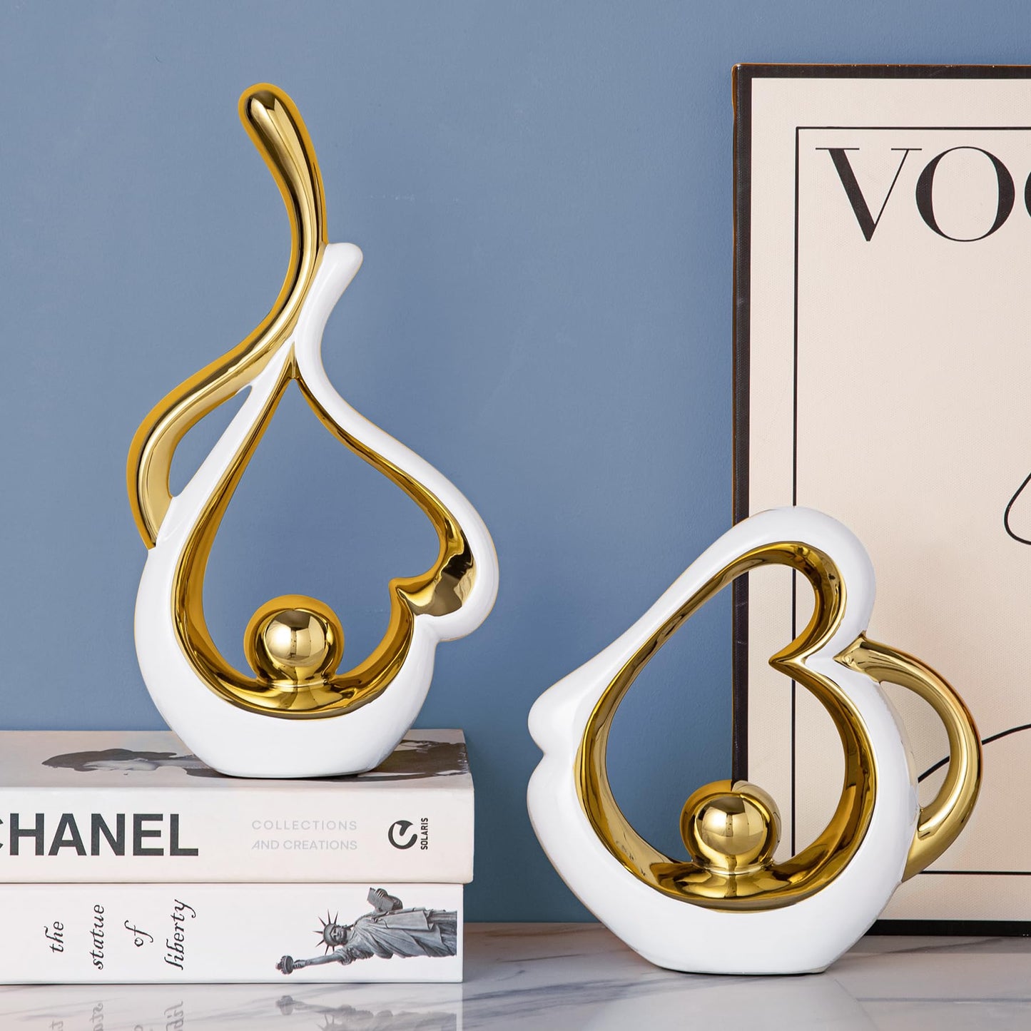 TZIZO Gold Sculpture Coffee Table Decor, Dining Room Table Centerpieces, Ceramic Statue Abstract Sculptures Home Decorations, Modern Art Heart Shape Mantle Decor for Living Room