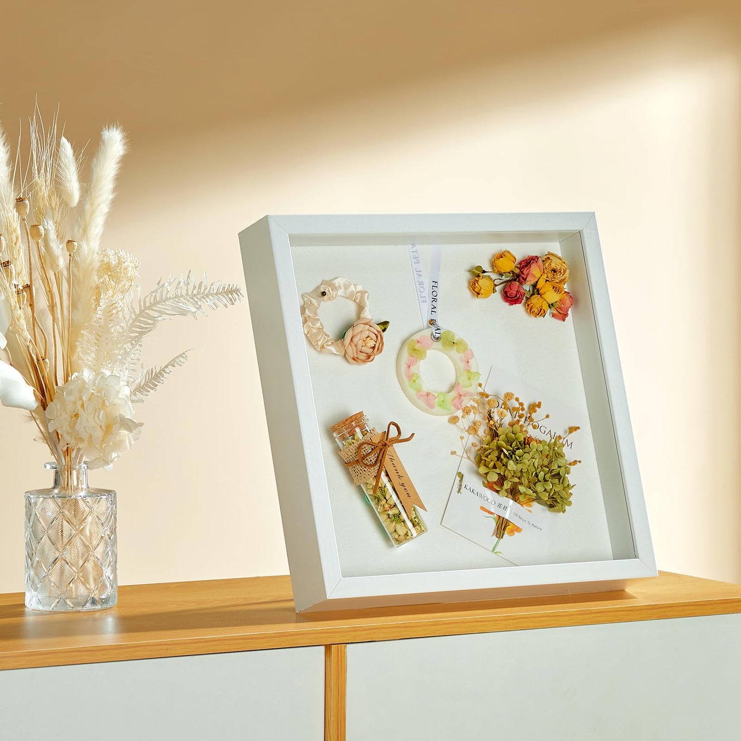 MUXIUNT 12x12 Shadow Box Picture Frame Display Case with Soft Linen Back-Real Glass,Large White Deep Shadow Box Frame 12x12 for Graduation Flower Medal Pet Photo Craft Memorial Gift