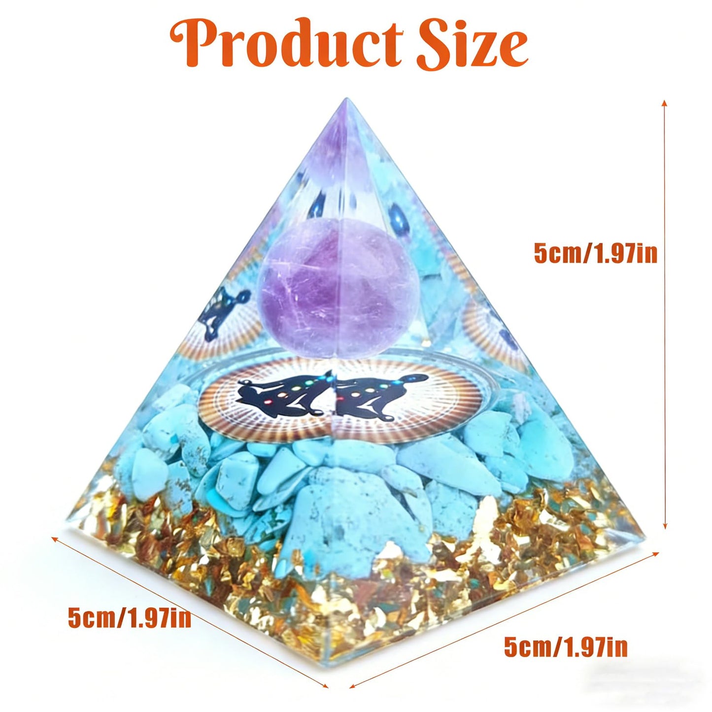 Crystal Column Orgonite Pyramid, Positive Energy Obsidian&Lapis Lazuli Orgone Crystal Healing Pyramid for Reduce Stress, Balance Chakra,Meditation, Attract Luck, Accumulate Wealth&Health (Light Blue)