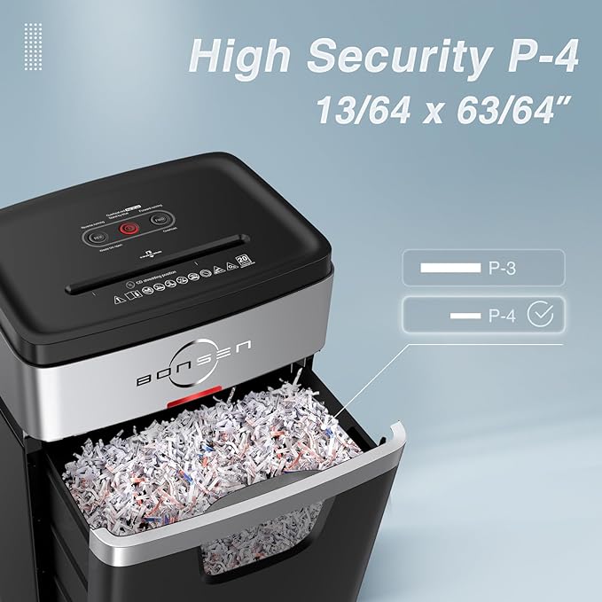BONSEN Paper Shredder, 20-Sheet 60 Mins Nonstop Heavy Duty Paper Shredder for Office, 60dB Ultra Quiet Cross-Cut Shredder with 6.6 Gals Basket, Anti-Jam CD and Credit Shredder for Home Office (S3104)