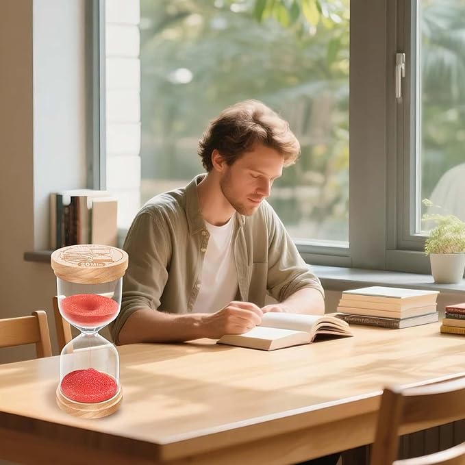 10 Minute Sand Timer, Wooden Hourglass Sand Clock, Small Wood Red 10 Min Hour Glass, Sandglass for Brushing Teeth, Reloj De Arena, Classroom, Game, Kitchen, Home, Office