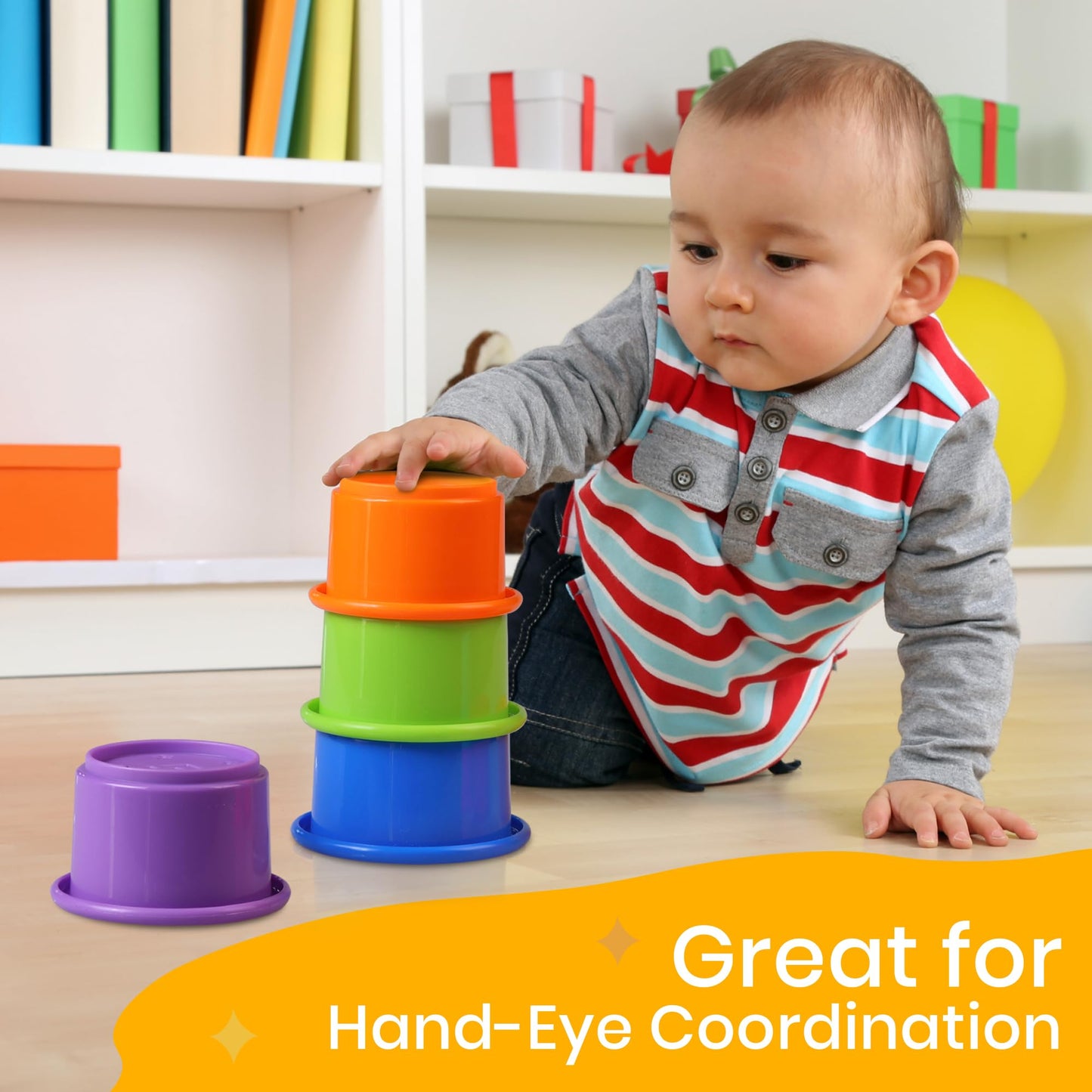 Stacking Cups Baby Toy Educational Cup Stacking Set 8-Pc Rainbow Stackable Cups | Nesting Cups for Babies 6-12 Months | Stacking Cups for Toddlers 1-3 Perfect for Indoor/Outdoor, Rainbow (8Pcs)