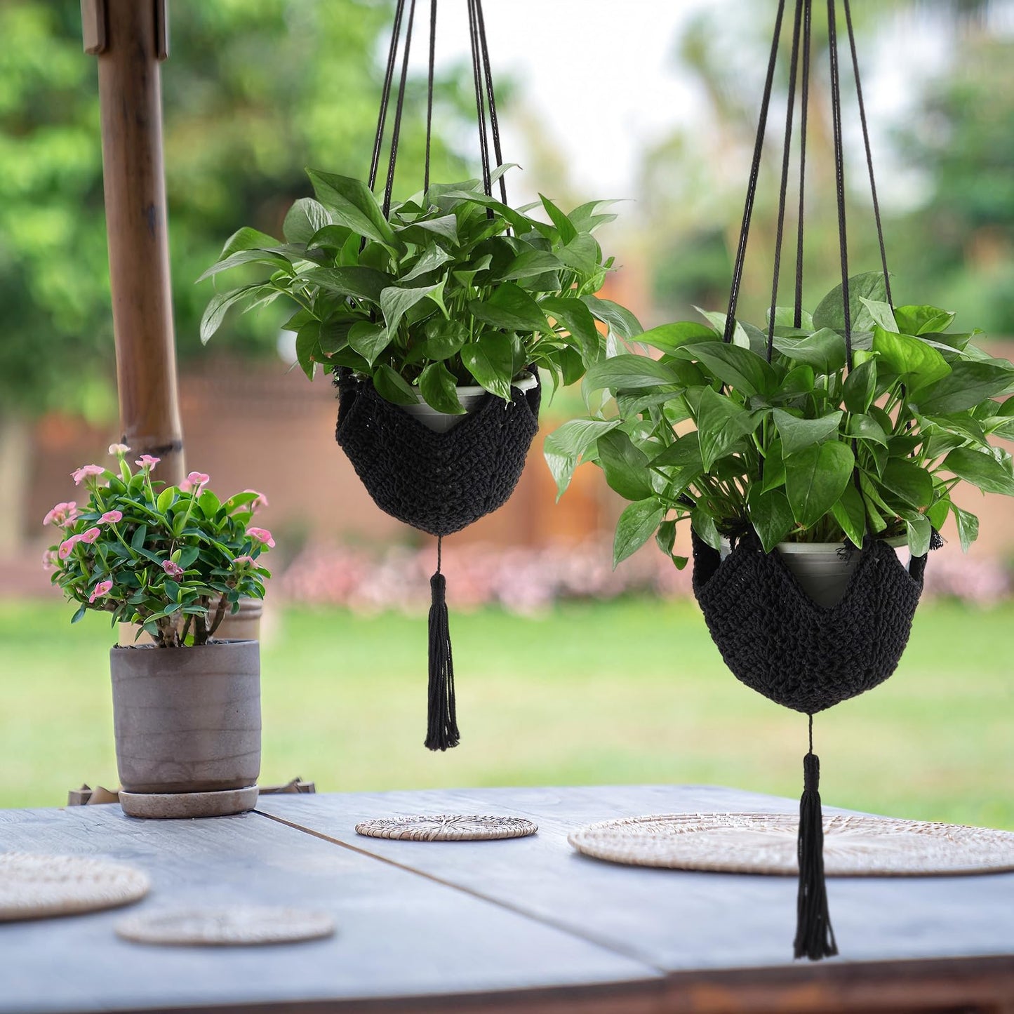 Shappy 3 Pack Boho Macrame Plant Hanger, Large Hanging Planter Plant Holder Pot Hanger Hanging Basket Wall Planters, Plants Lover Gift for Indoor Garden (Classic,Black)