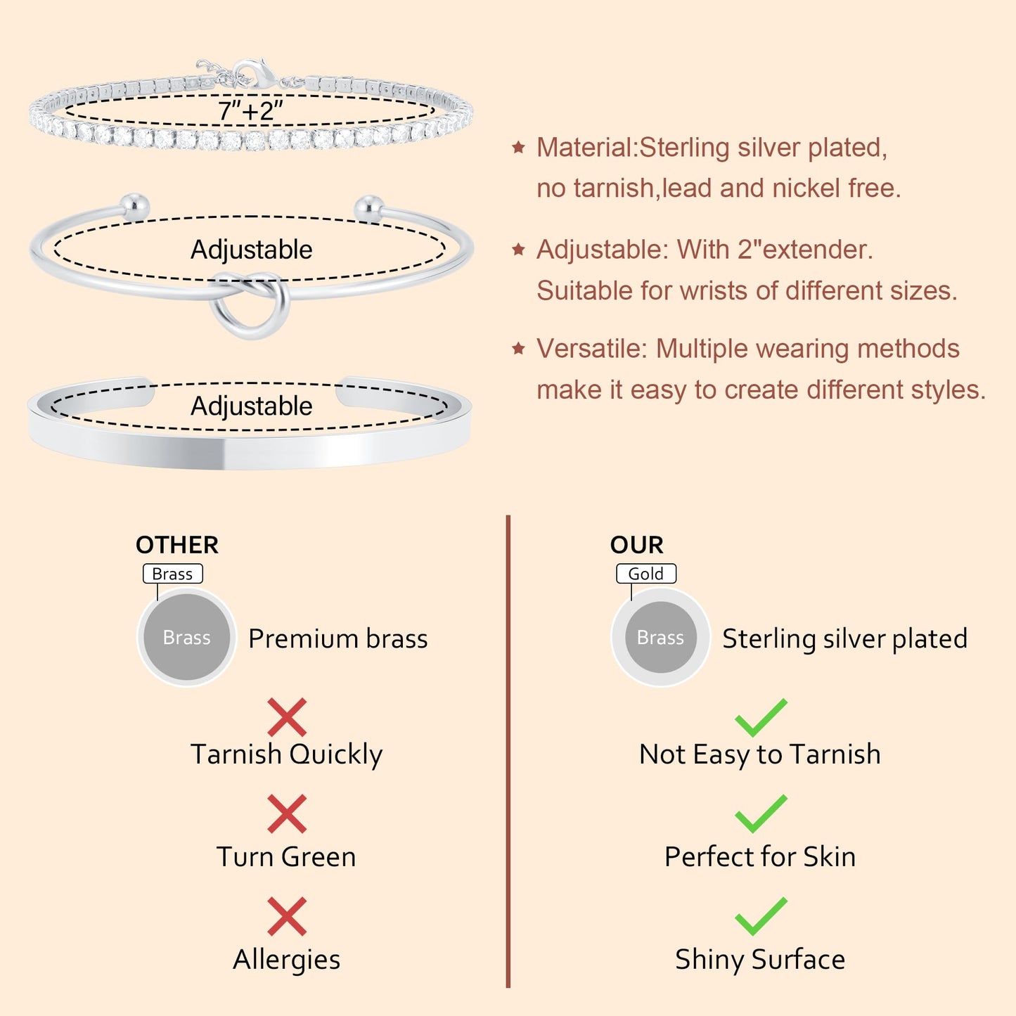 Zalcon Silver Stack Bracelets for Women Sterling Silver Plated Bangle Cuff Bracelet Jewelry Set for Women