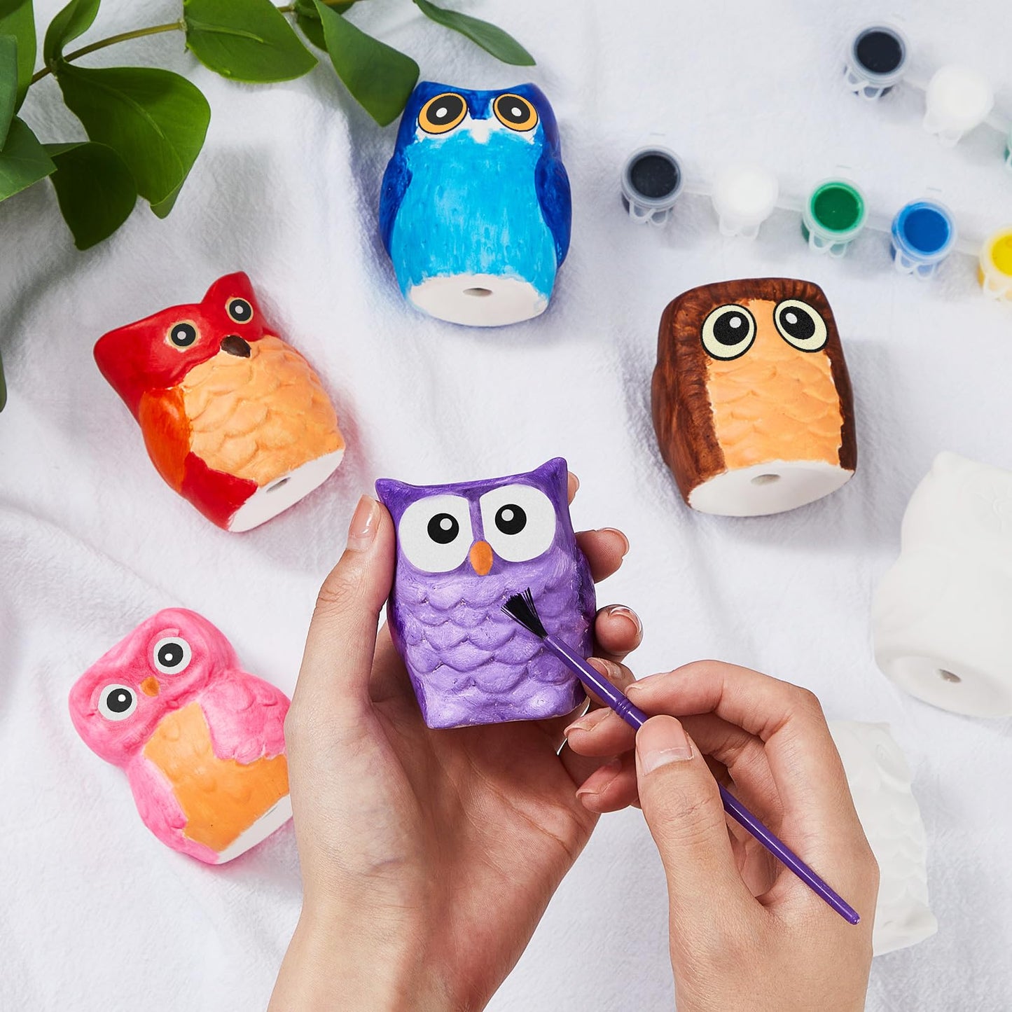 Tanlade 12 Set Paint Your Own Ceramic Planters Mini Owl Ceramic to Paint Succulent Pots 3 Inch Bisque Ceramics Unpainted with Drainage Hole Ready to Color Classroom Craft Project Activity