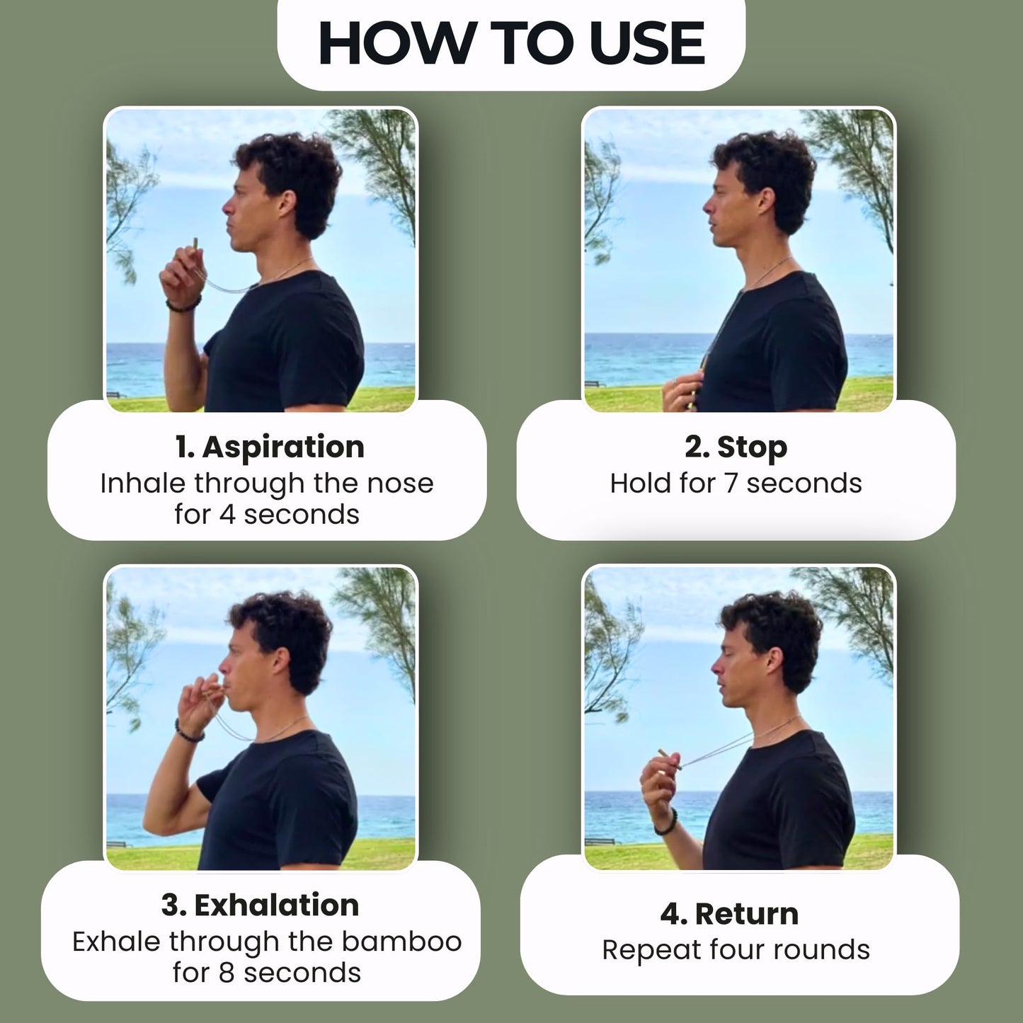 MyCalmAir Bamboo Breathing Necklace for Meditation, Mindfulness Tool, Stress Reducer, Eco-Friendly Breathe Pendant, Portable Relaxation Gift for Men & Women (Black)