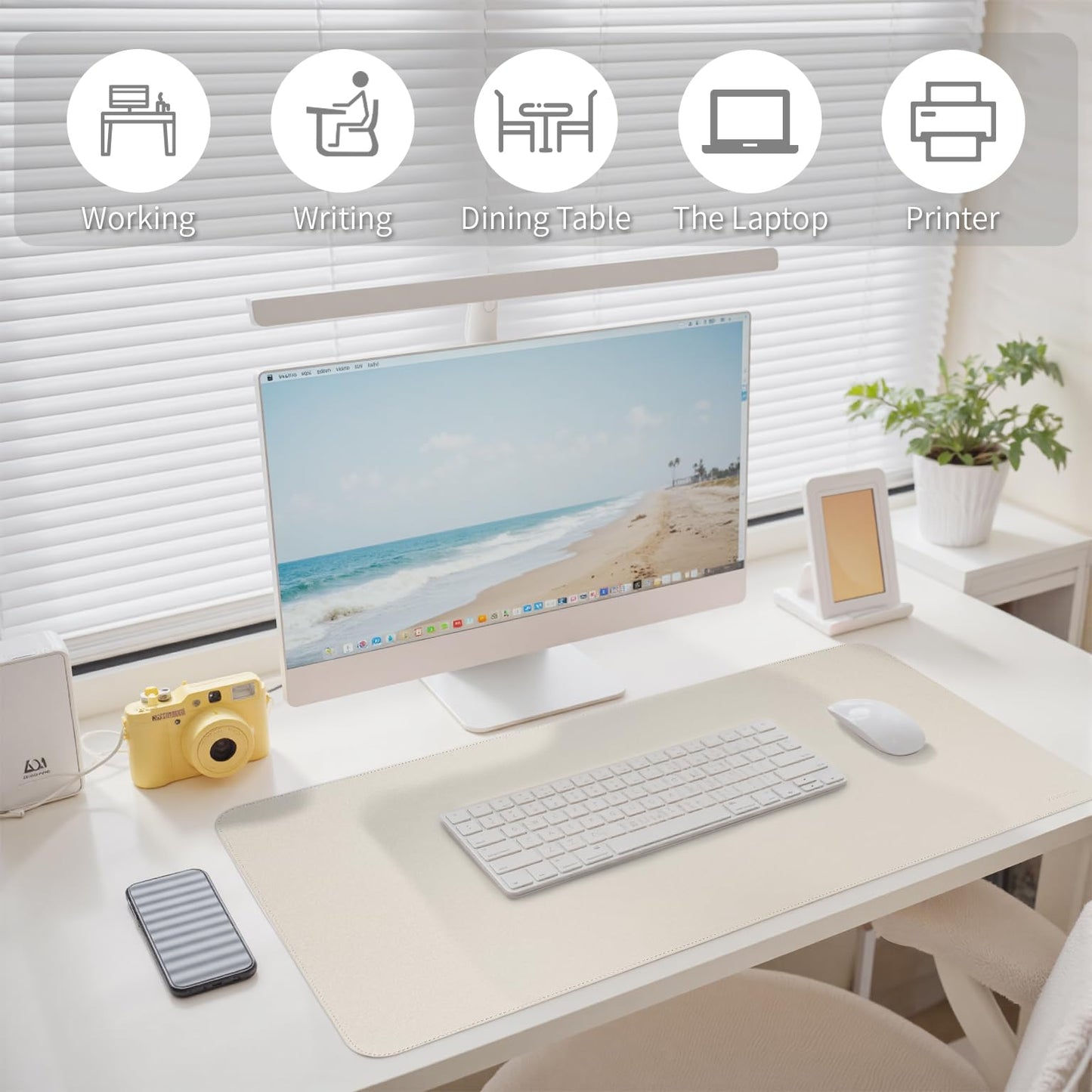 PROMATTOO Oversized Non-Slip Desk Pad Protector with Premium Gift Box – Vegan Leather Waterproof Laptop Mat for Keyboard & Mouse, Grips Desk Firmly – Large Office Pad– Creamy White