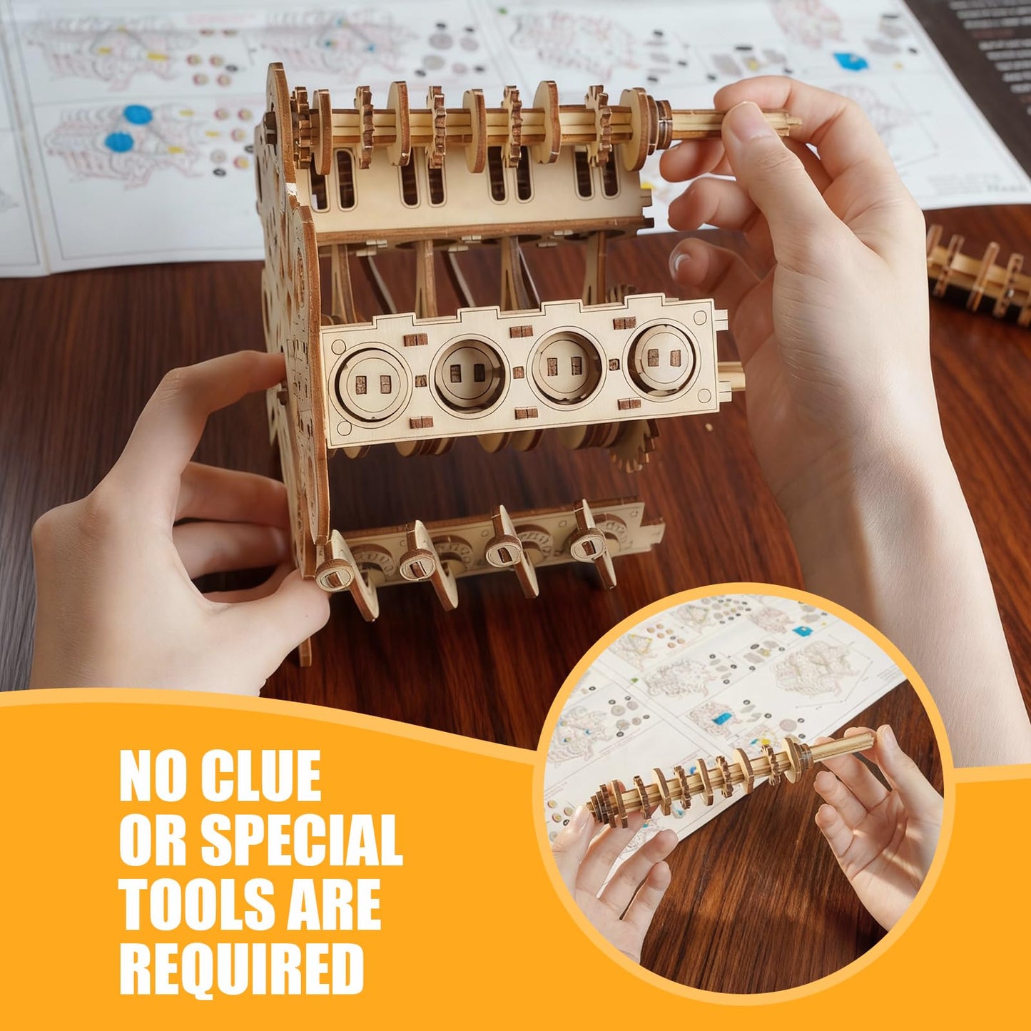 3D Puzzles for Adults - Wooden V8 Engine Model Kit, 3D Puzzle Model Engine Kit with Working Motor, DIY Kits Hobbies for Men for Men, Teen (591 Pcs)