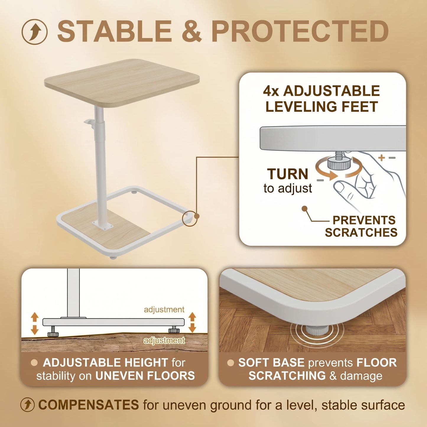 YUHFERA Large TV Tray Table Set of 2, C-Shaped Side Table with Adjustable Height & Rounded Corners, Snack Table for Couch, Bed or Recliner, for Laptop, Eating & Working, Oak
