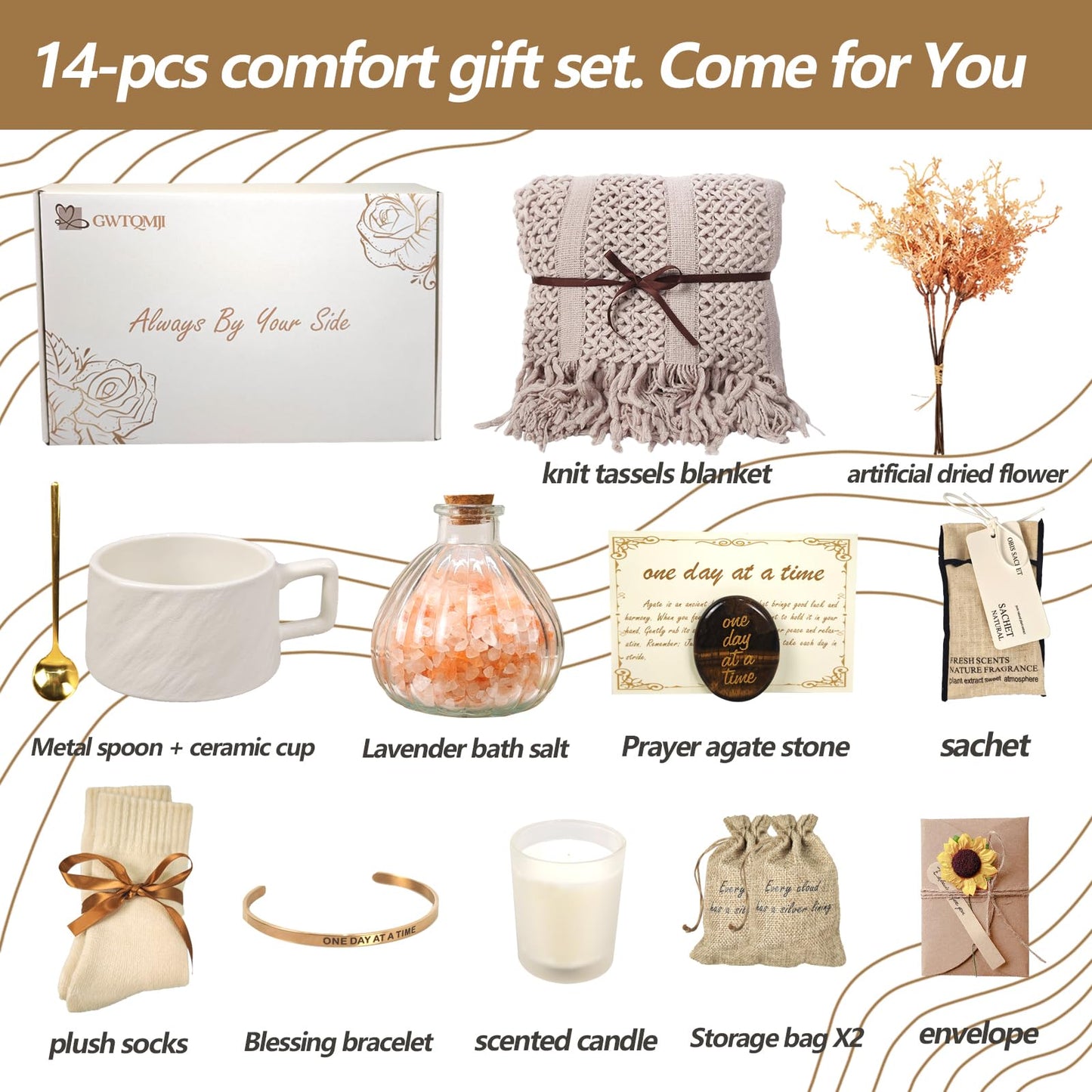 GWTQMJI Get Well Soon Gift Baskets for Women, Sympathy Gift Baskets,Care Package for Women,Bereavement/Miscarriage/Grief Gifts Creamy White