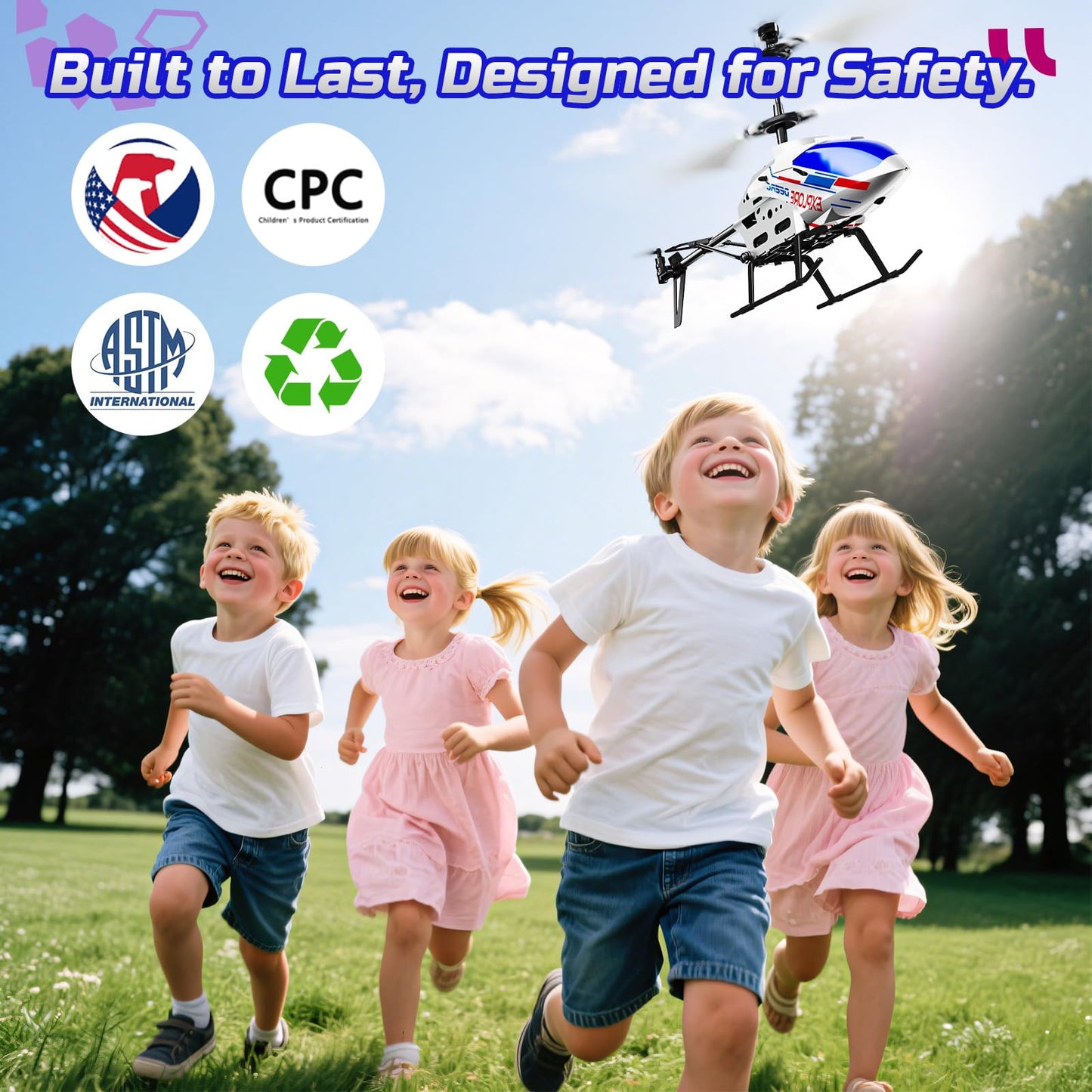 DEERC Remote Control Helicopter, 3.5 CH Altitude Hold RC Helicopters w/Gyro for Beginner, 2 Shells LED Light One Key Take Off/Landing, 2.4GHz Aircraft Indoor Flying Toy for Kids Boys Girls
