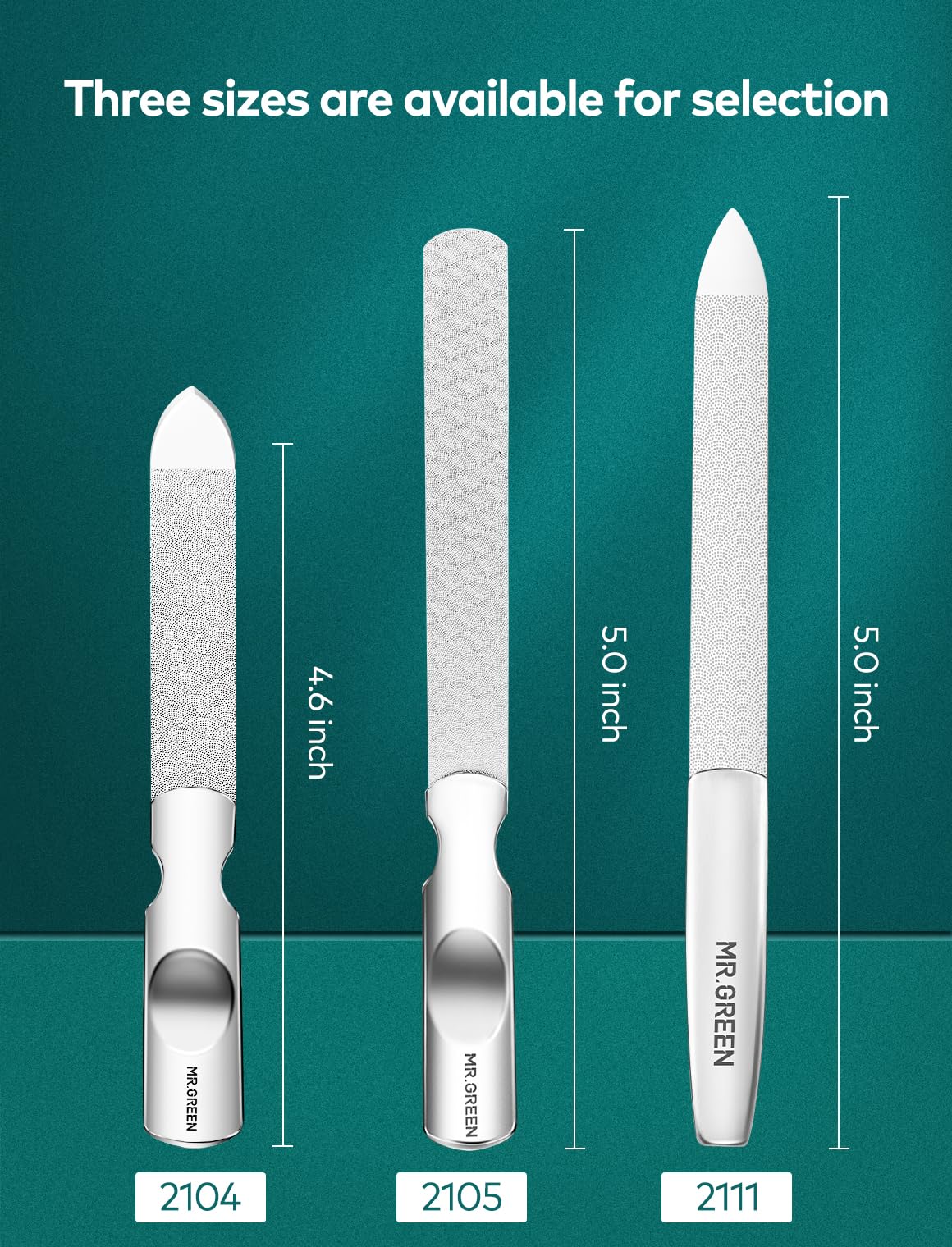 MR.GREEN Professional Double Sided Stainless Steel Nail File with Non-Slip Handle and Leather Case, Pointed Nail Buffering Files Washable