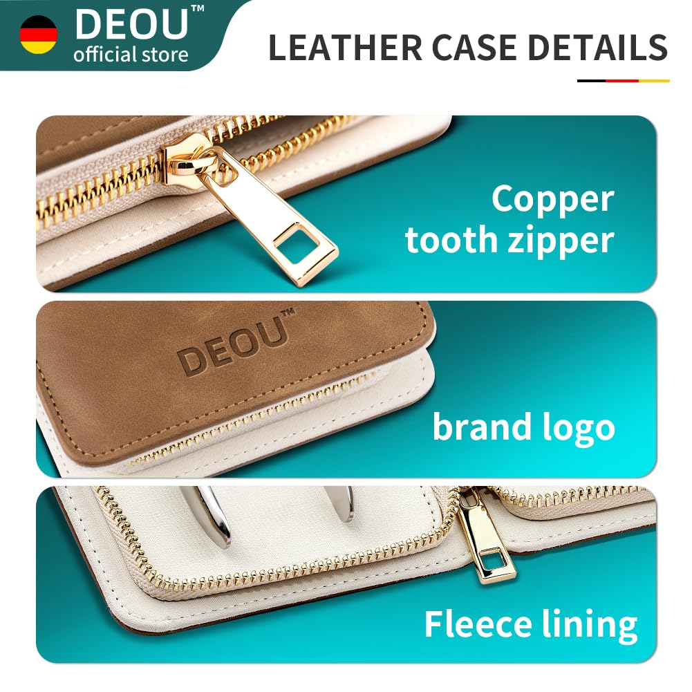 DEOU Premium Manicure Set 8 in 1, 420J2 Stainless Steel Pedicure Kit with Luxury Leather Case, Professional Grooming Tools for Travel & Home, (Brown)