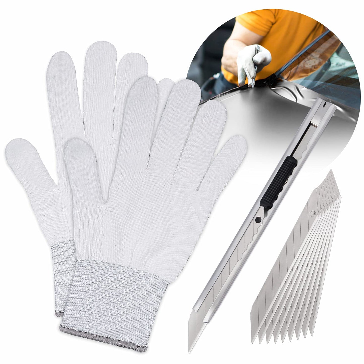FOSHIO Window Tint Vinyl Wrap Tool Kit with 5M Knife Tape, Felt Squeegee, Micro Squeegee, Wrap Magnets Holders, Gloves, Safety Cutter, Utility Knife, Plastic Razor Blades Vinyl Application