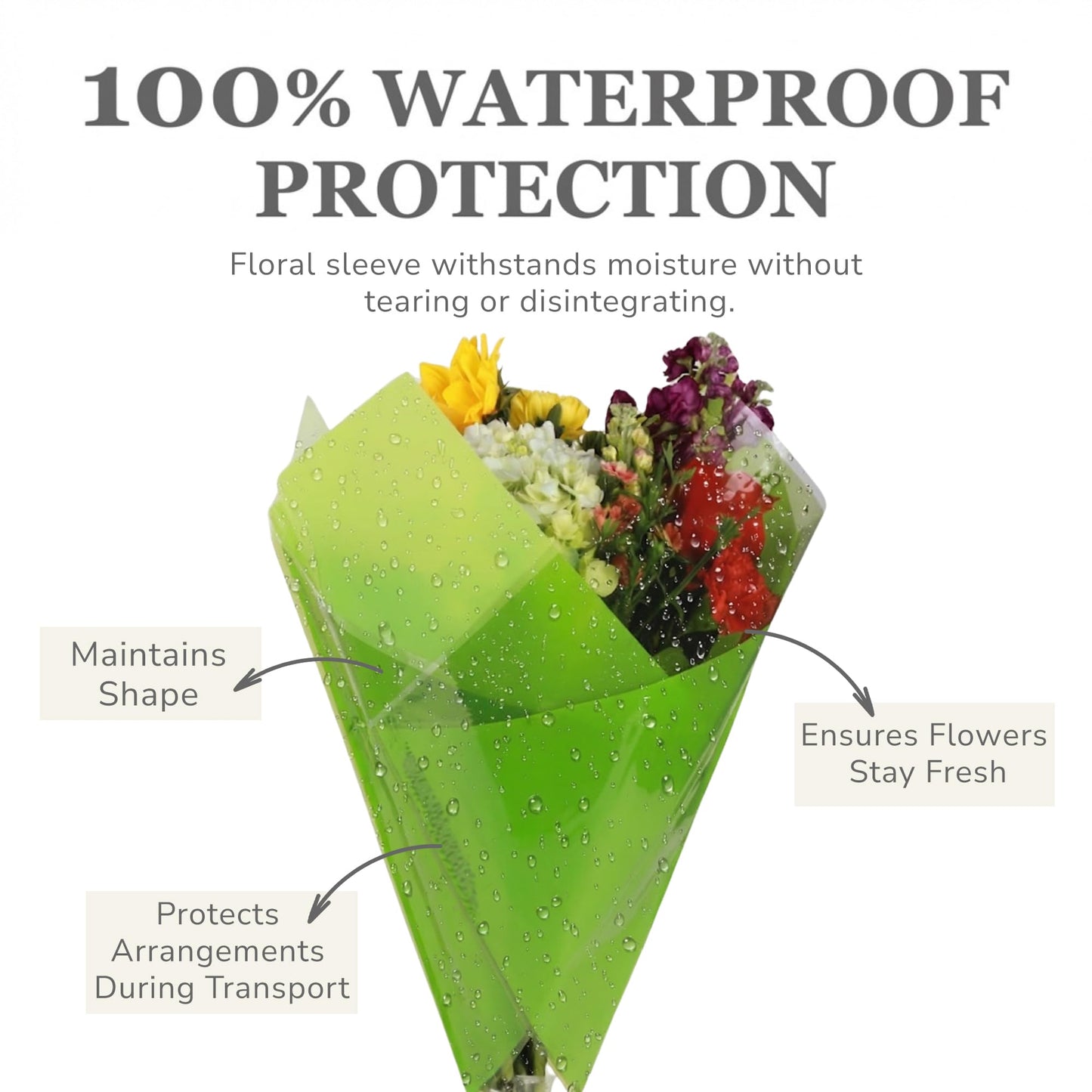 the florist Supply Candy Prefold 20 Pack, 20 x 2.5 x 18 Inch Flower Bouquet Wrapping Paper, Waterproof Floral Paper Sleeves, Gift-Ready for Wedding, Birthday, Holiday - Green