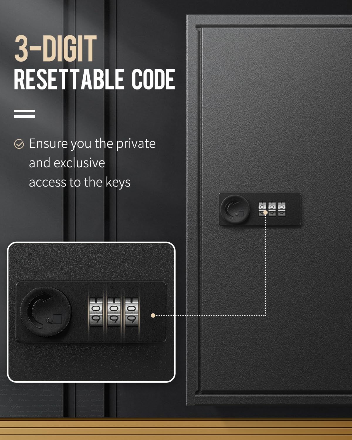 Uniclife 60 Position Slotted Key Cabinet with Combination Lock Resettable Black Digital Security Storage Box Steel Key Organizer with Slotted Racks White Key Tag Labels and Permanent Pen