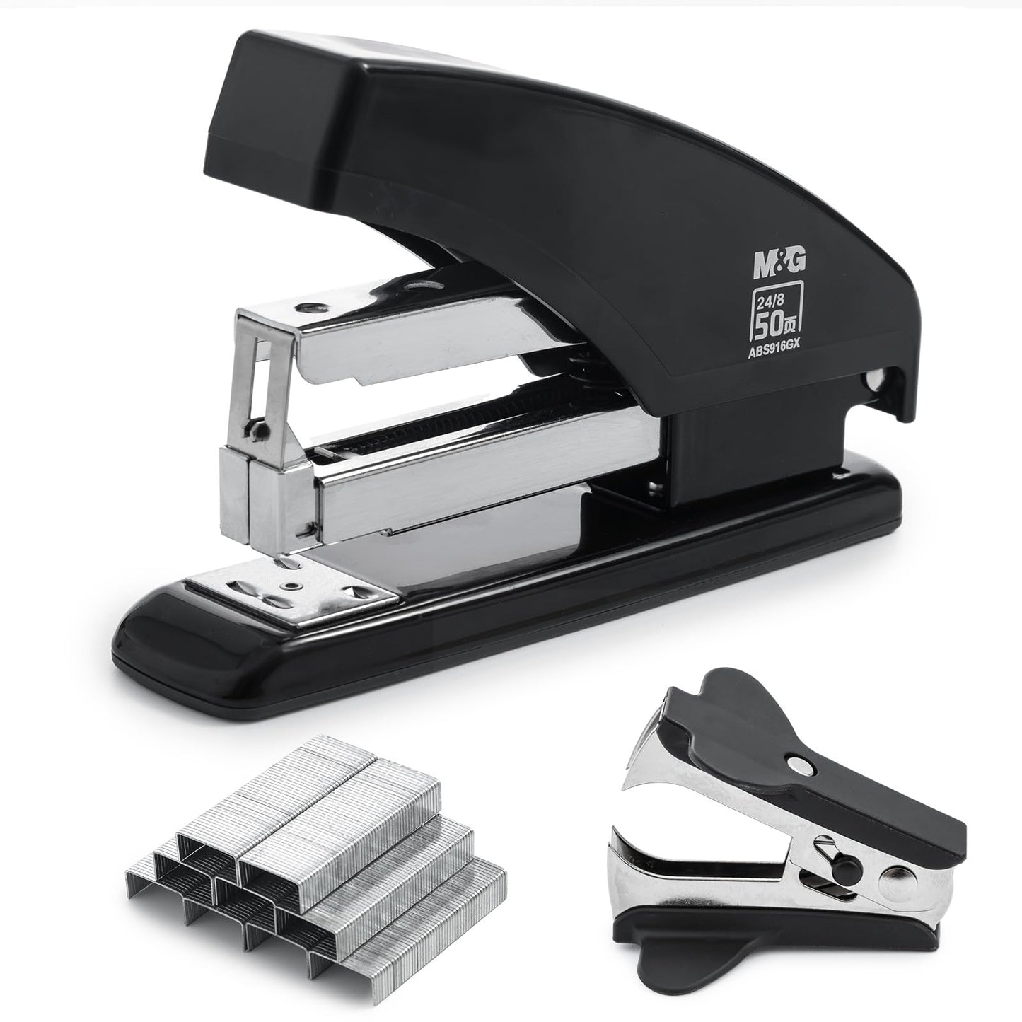 M&G Effortless Stapler for Desk, 50 Sheet Capacity, Heavy Duty Desktop Stapler with 1000 Staples & Staple Remover, One Finger Touch, Good for Office Home School, Black