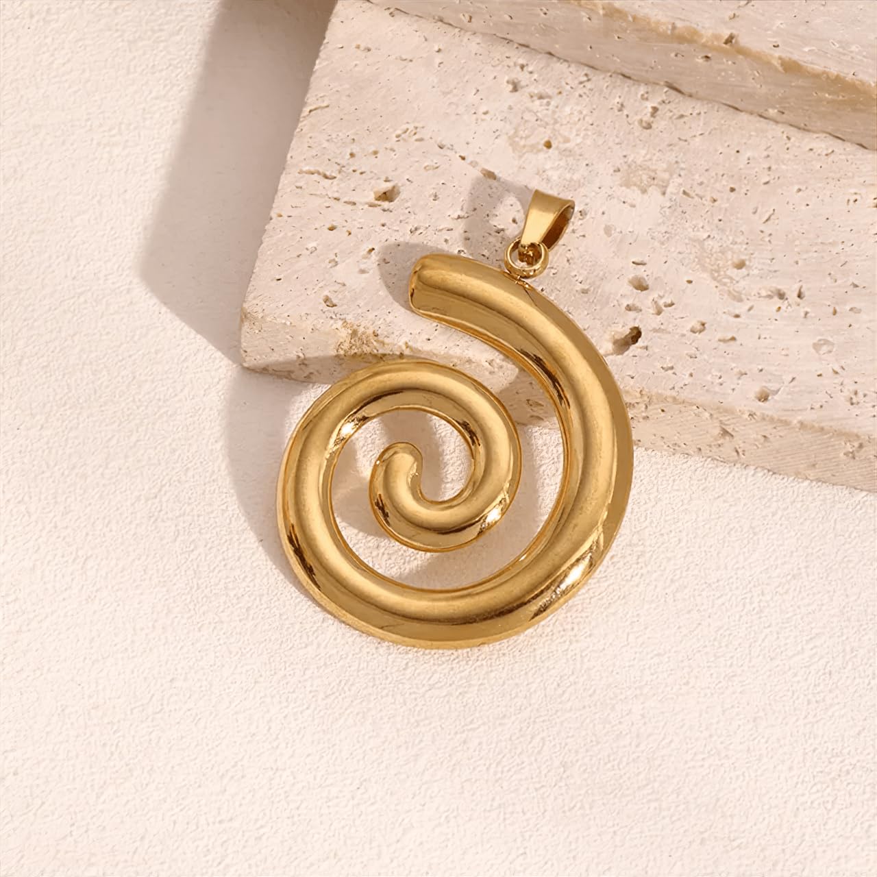 SHINYY Spiral Conch Necklace Earring Set for Women | 18K Gold Plated Boho Summer Beach Pendant Ear Studs | Bohemian Seashell Jewelry for Her (Gold)