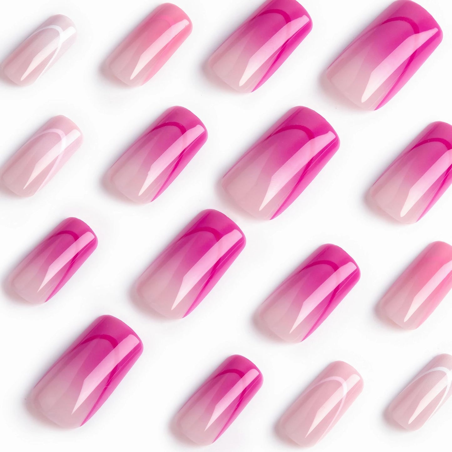 BABALAL Square Press on Nails Medium Fake Nails Purple Pink French Tip Glue on Nails 24Pcs Glossy Squoval Acrylic Nails Artificial Nails for Women and Girls