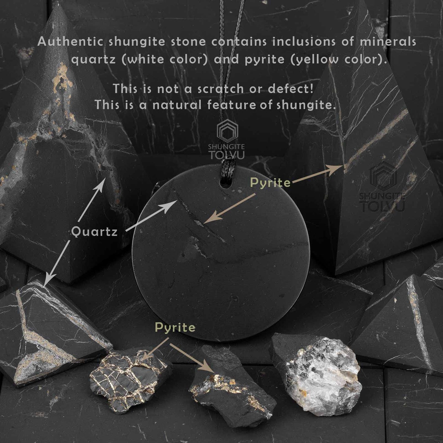 Shungite Pendant "Vitality" - Made of Authentic black Russian shungite stone - Handmade - TOLVU
